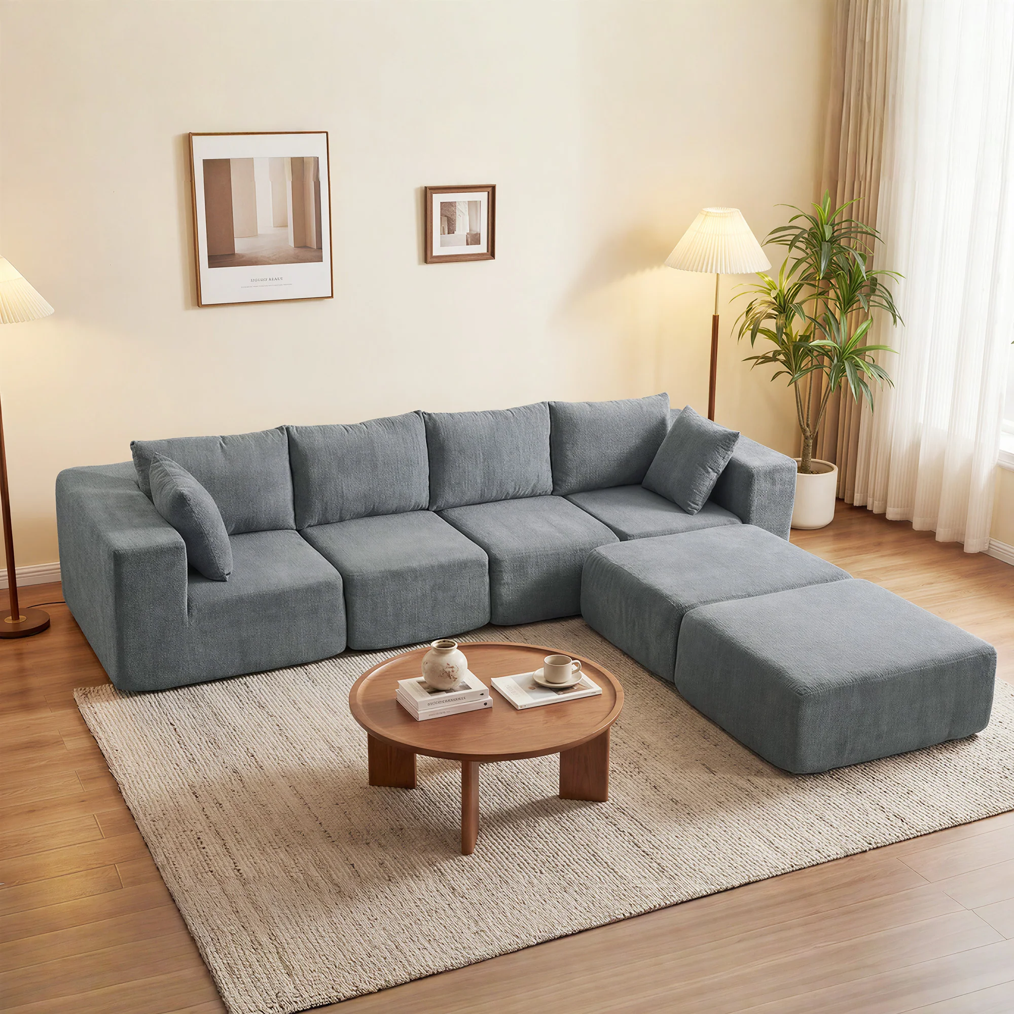 116" Modular U-Shape Sectional Sofa, 4 Seat Boneless Sectional Couch with Ottomans, Dark Gray - Image 10