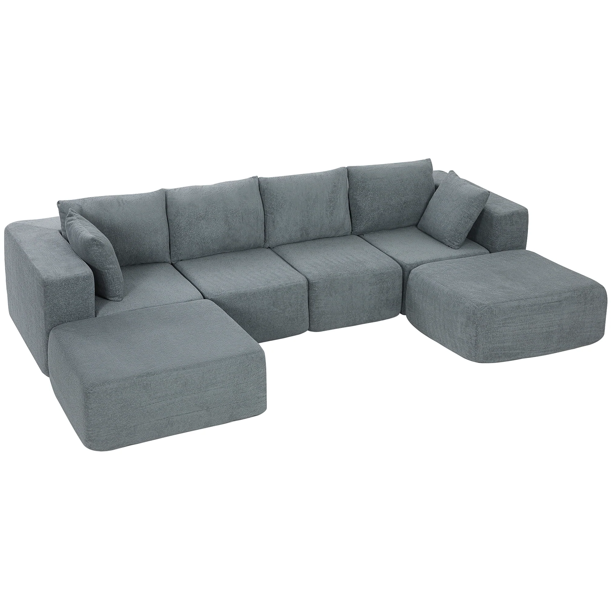 116" Modular U-Shape Sectional Sofa, 4 Seat Boneless Sectional Couch with Ottomans, Dark Gray - Image 12