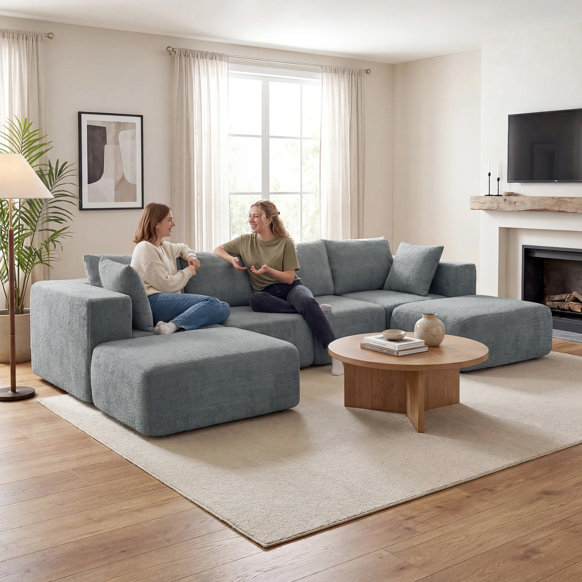 116" Modular U-Shape Sectional Sofa, 4 Seat Boneless Sectional Couch with Ottomans, Dark Gray - Image 3