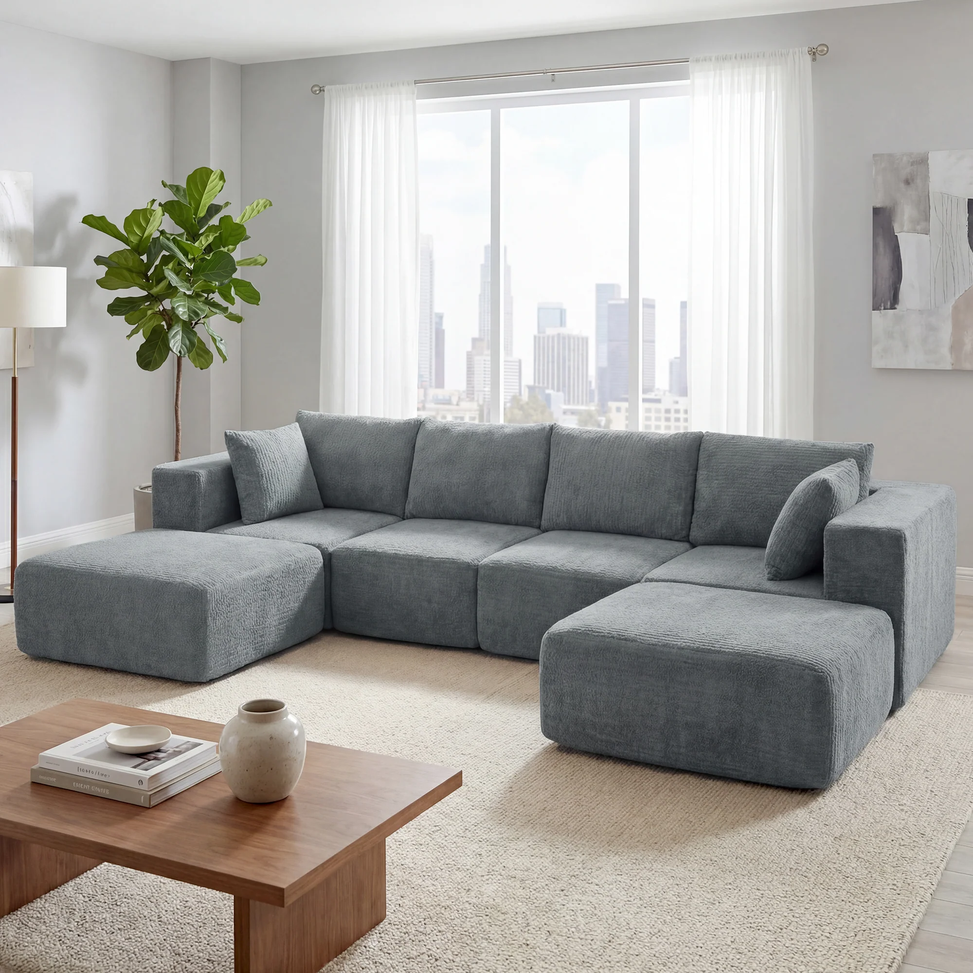 116" Modular U-Shape Sectional Sofa, 4 Seat Boneless Sectional Couch with Ottomans, Dark Gray - Image 4