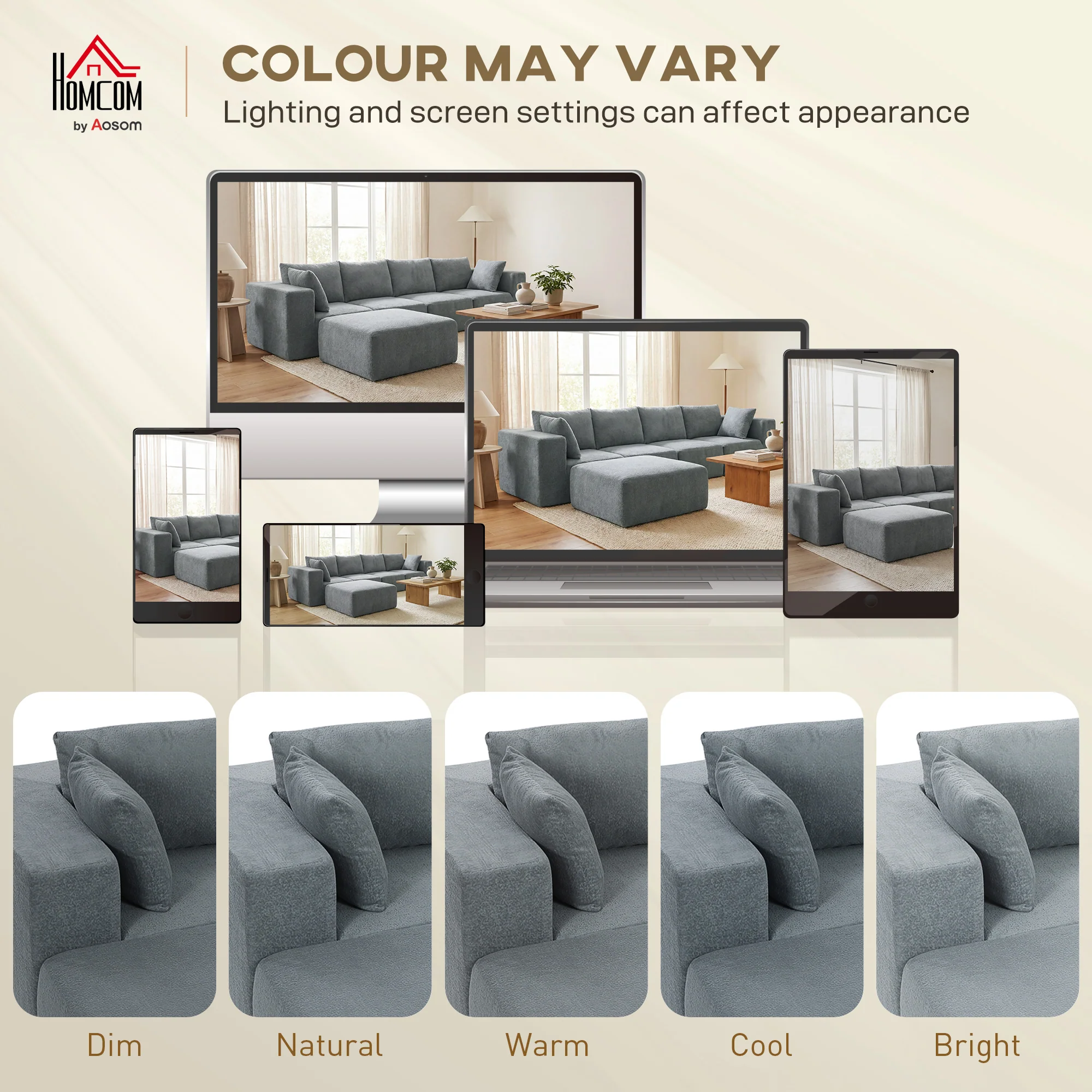 116" Modular U-Shape Sectional Sofa, 4 Seat Boneless Sectional Couch with Ottomans, Dark Gray - Image 9