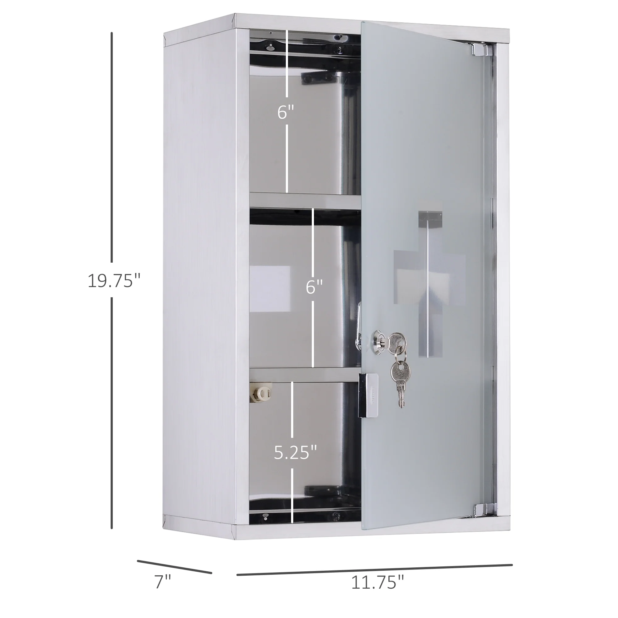 12" x 20" Stainless Steel Lockable Medicine Cabinet with 2 Keys and Shelves for Bathroom - Image 5
