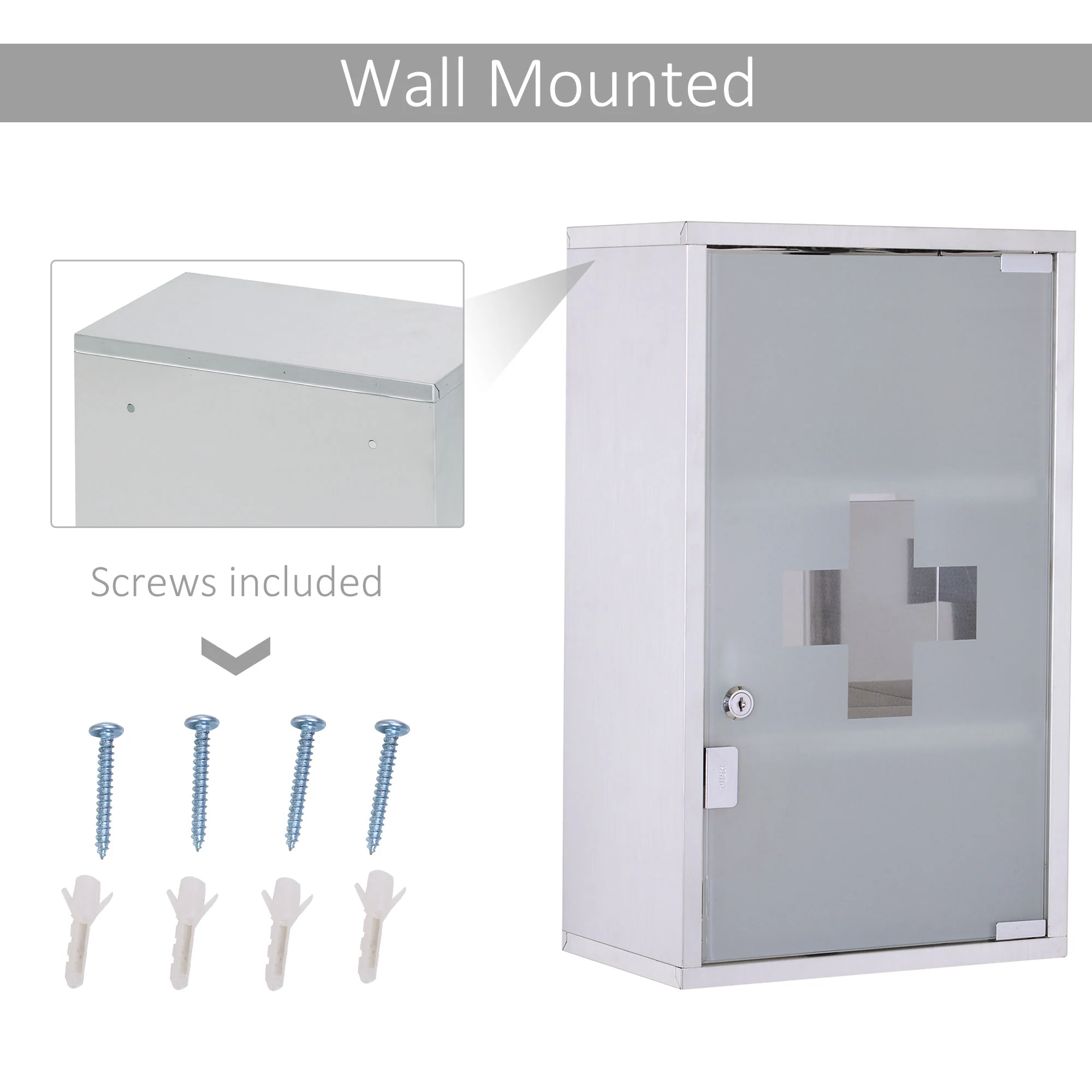 12" x 20" Stainless Steel Lockable Medicine Cabinet with 2 Keys and Shelves for Bathroom - Image 7