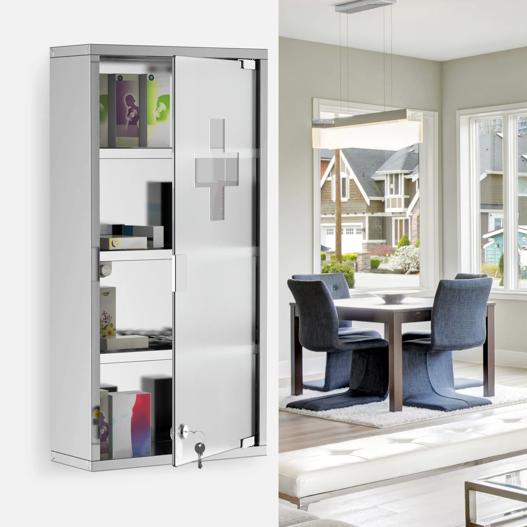 12" x 24" Stainless Steel Lockable Medicine Cabinet with 2 Keys and Shelves for Bathroom - Image 10