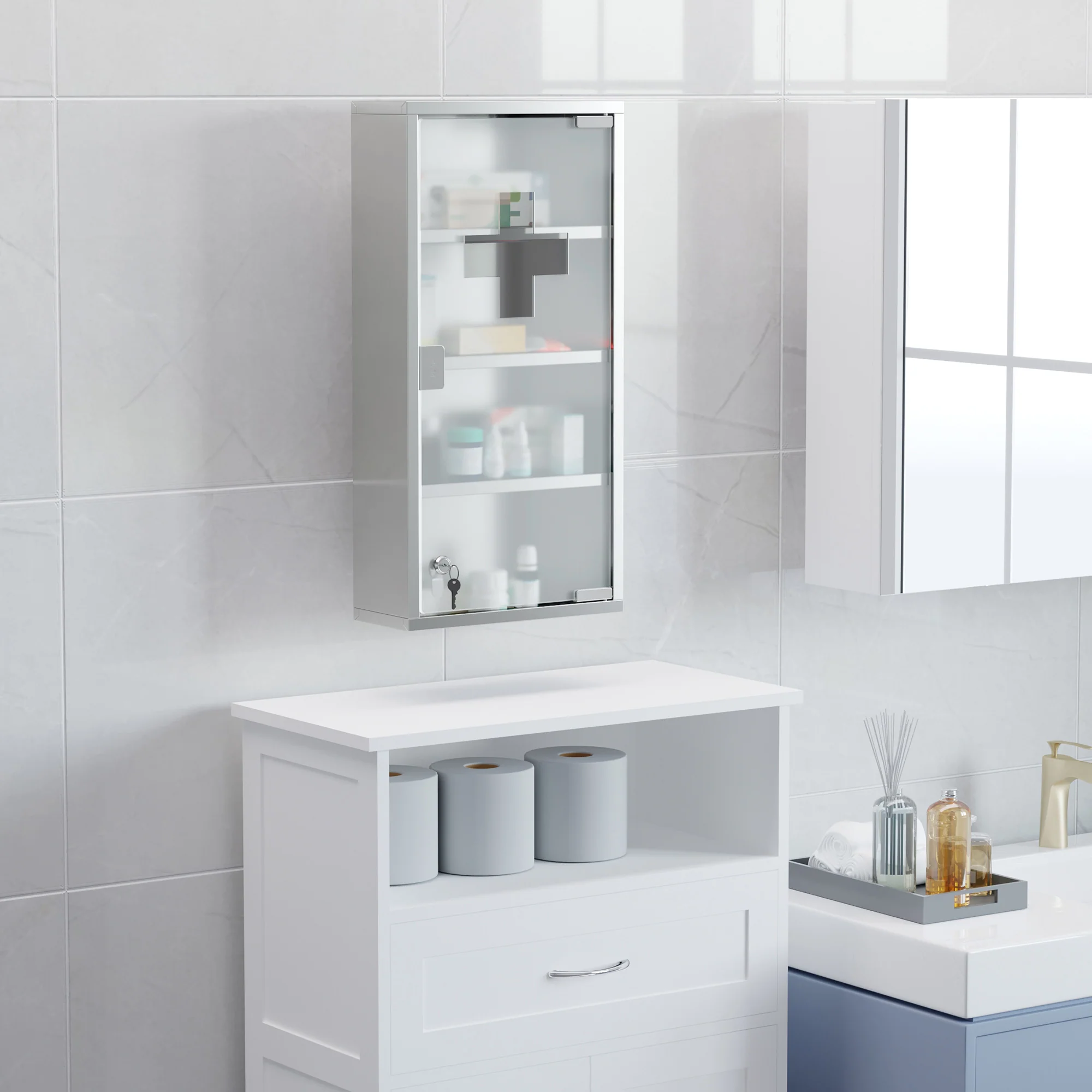 12" x 24" Stainless Steel Lockable Medicine Cabinet with 2 Keys and Shelves for Bathroom - Image 3