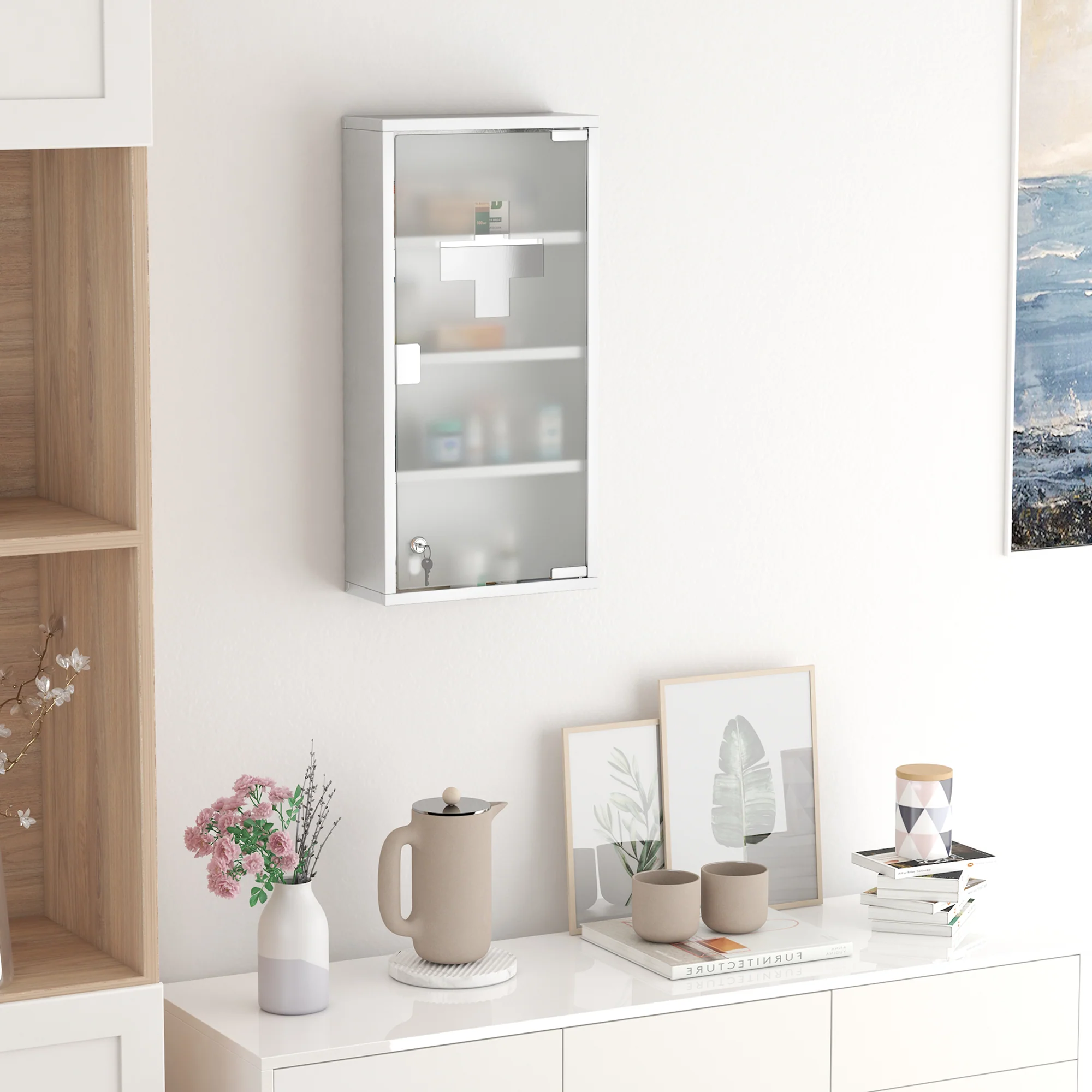 12" x 24" Stainless Steel Lockable Medicine Cabinet with 2 Keys and Shelves for Bathroom - Image 4