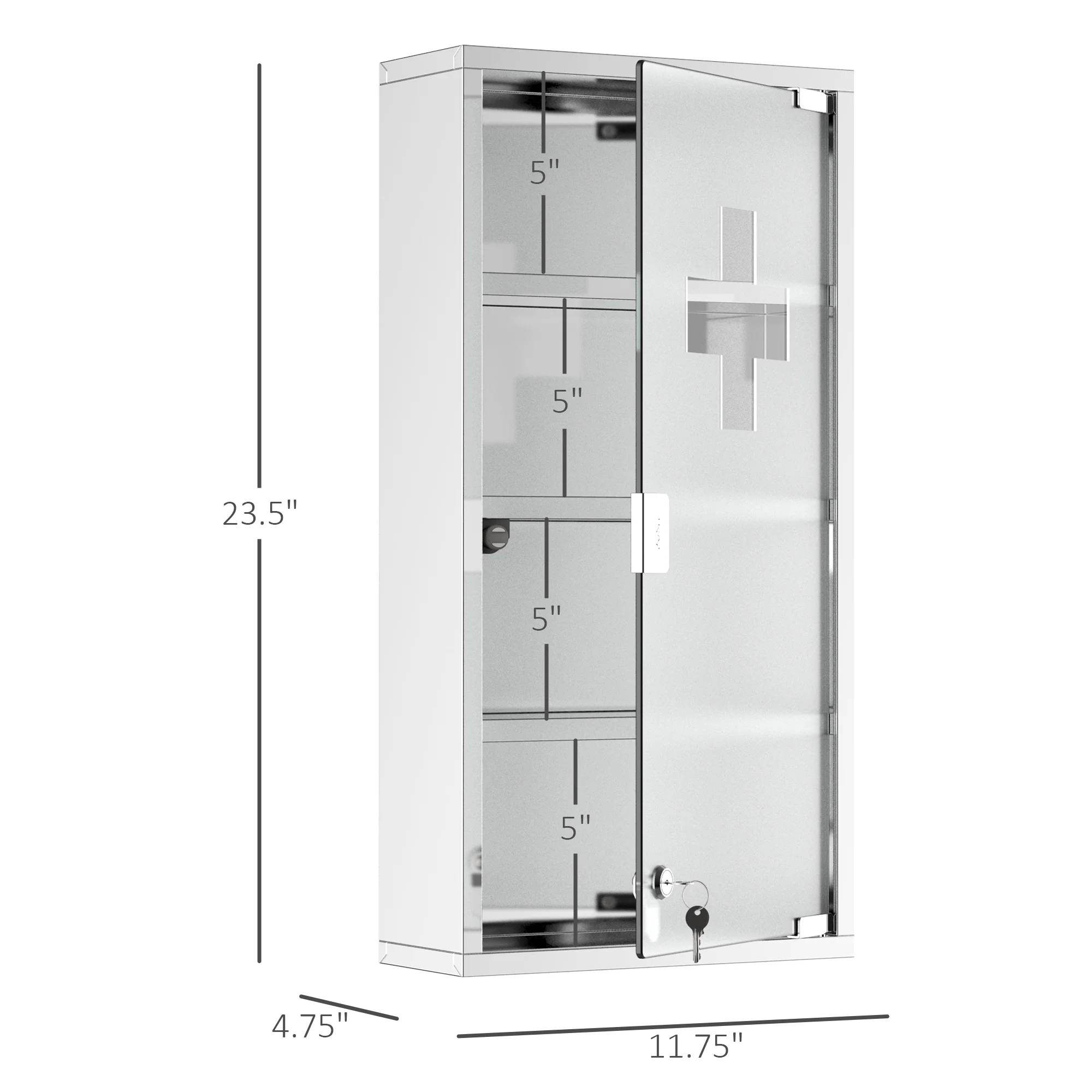 12" x 24" Stainless Steel Lockable Medicine Cabinet with 2 Keys and Shelves for Bathroom - Image 5