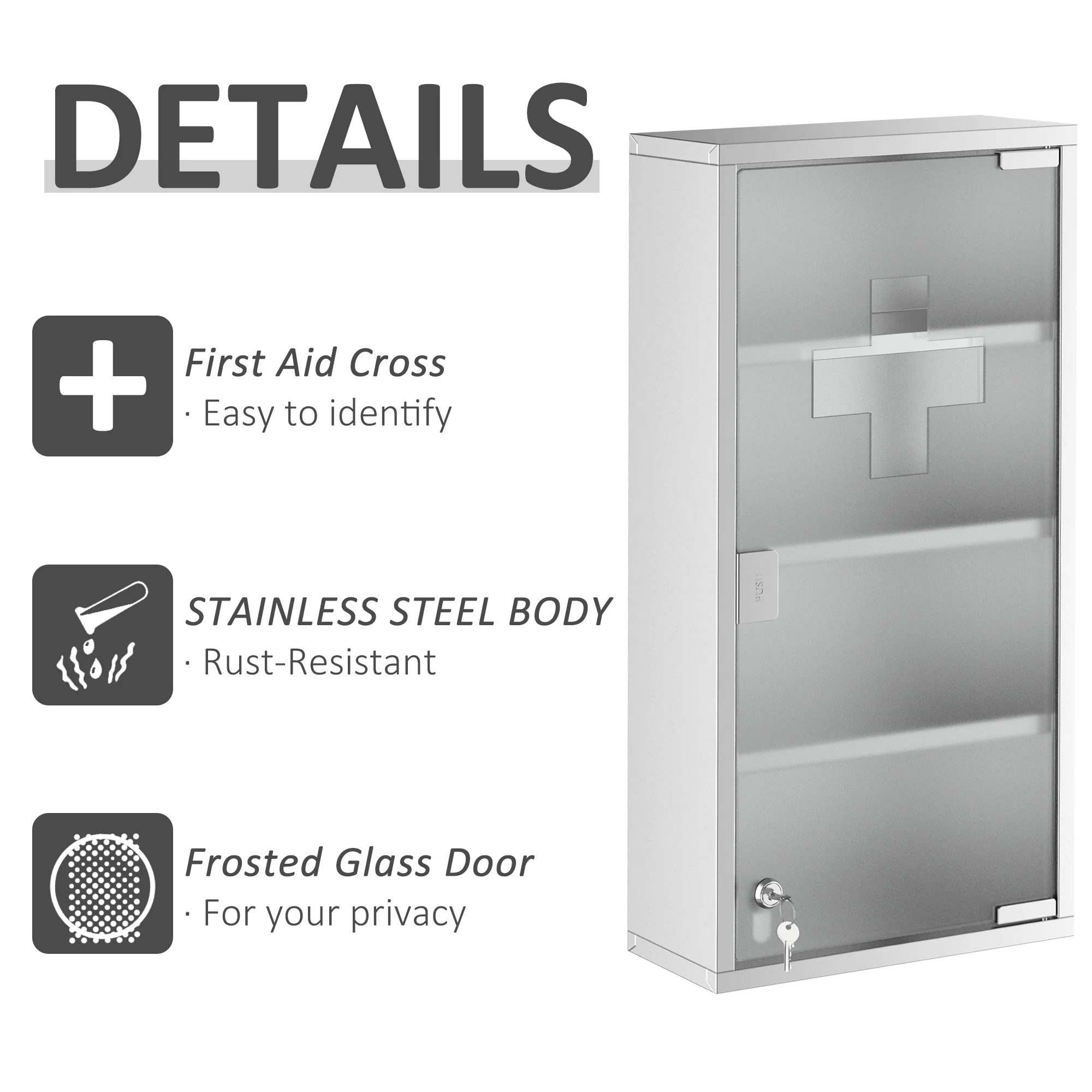 12" x 24" Stainless Steel Lockable Medicine Cabinet with 2 Keys and Shelves for Bathroom - Image 8