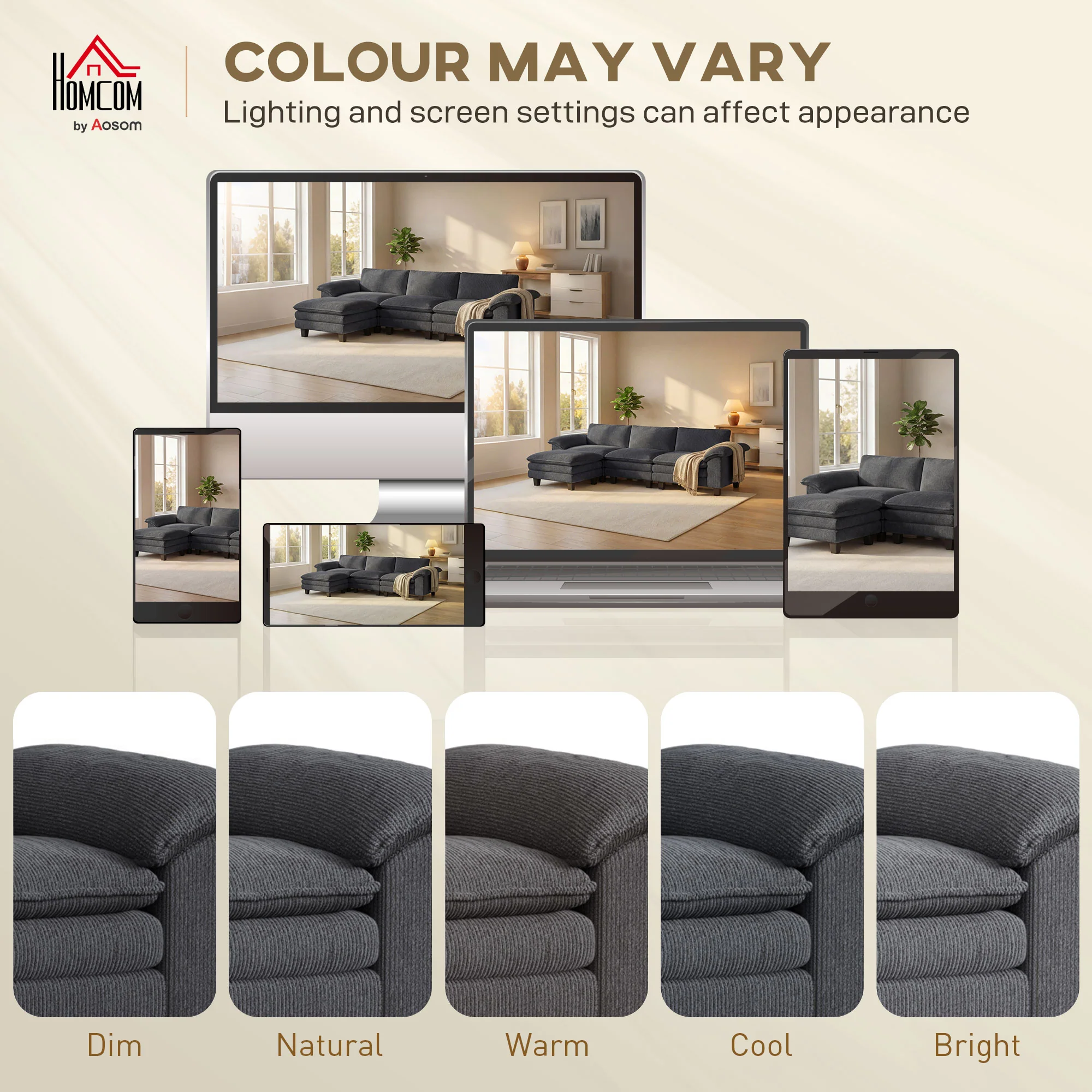 124" L Shaped Sectional Sofa with Movable Ottoman, 3 Seat, 2200lb Capacity, Dark Gray - Image 10