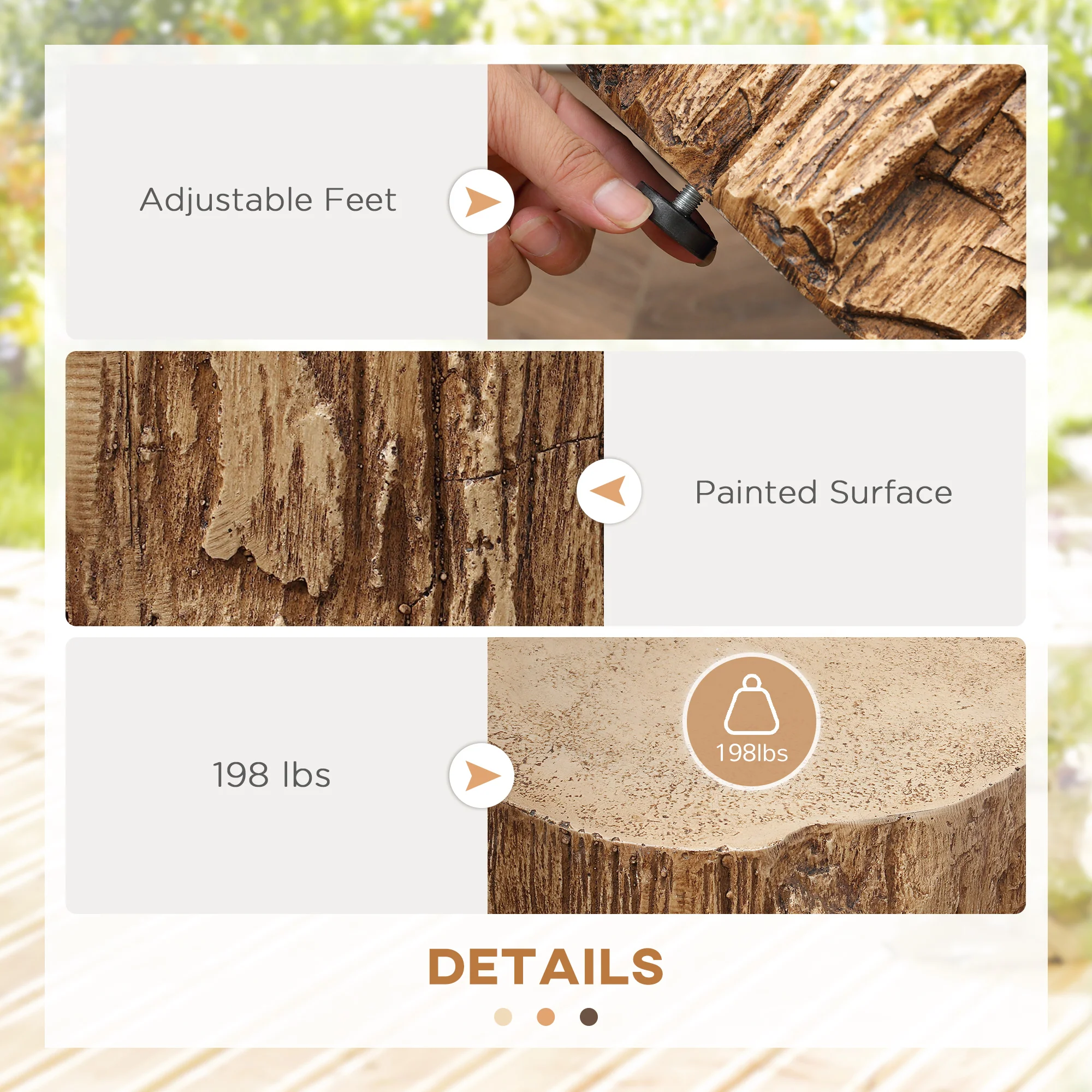 17" Tall Tree Stump End Table Concrete Sofa Side Table Natural Wood - Image 10