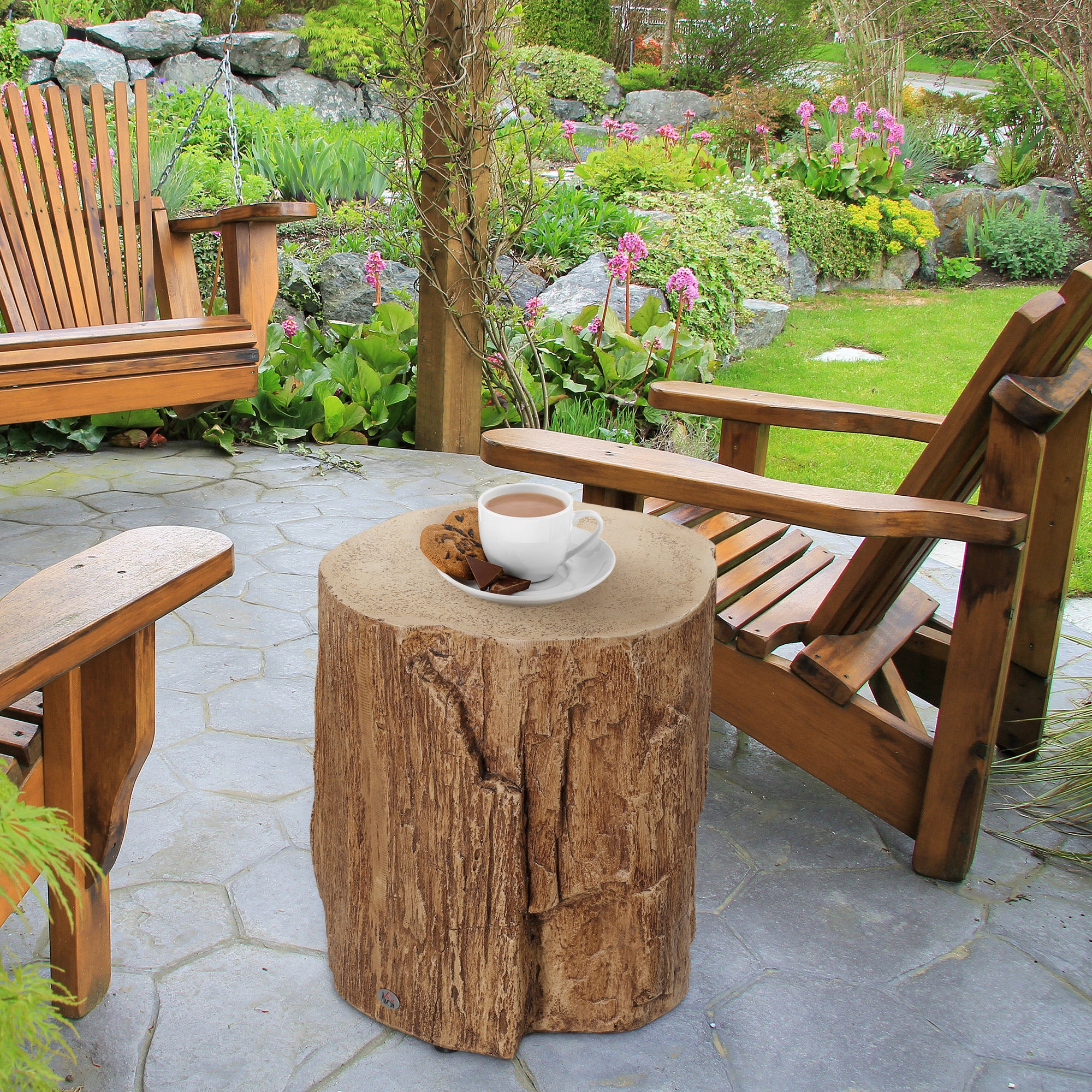 17" Tall Tree Stump End Table Concrete Sofa Side Table Natural Wood - Image 11