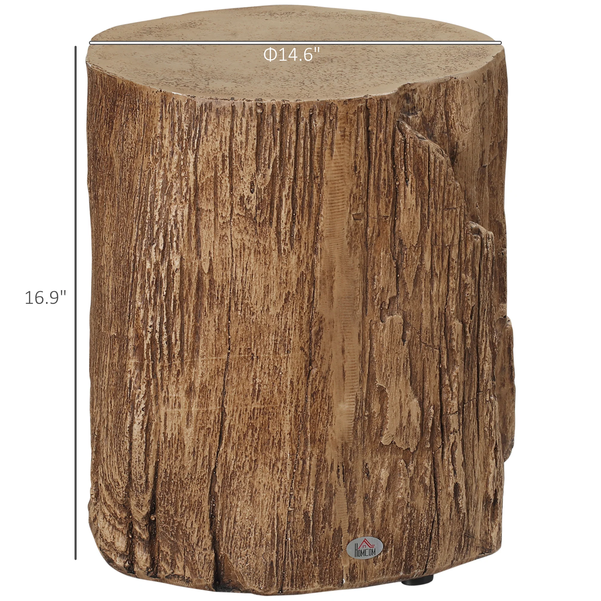 17" Tall Tree Stump End Table Concrete Sofa Side Table Natural Wood - Image 3