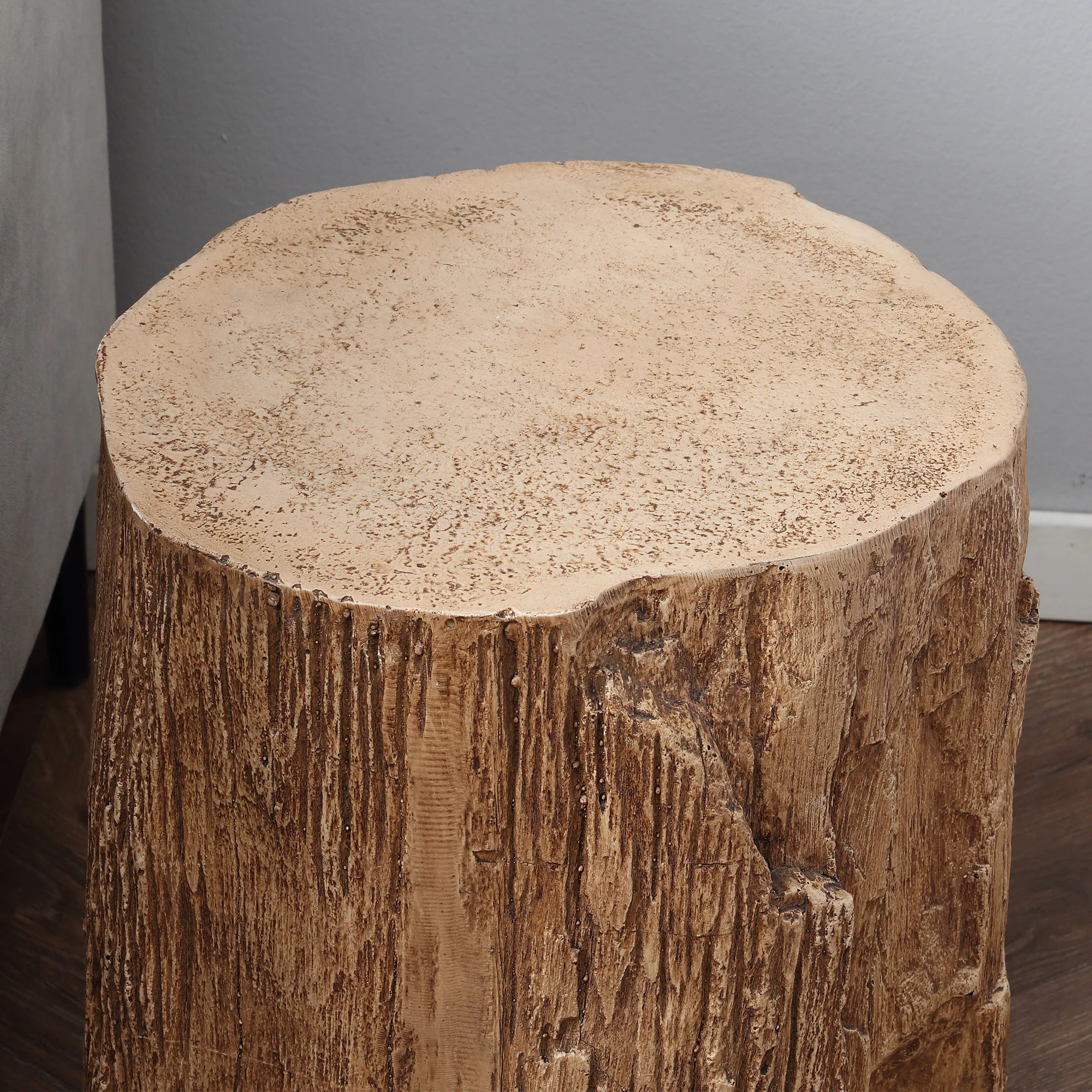 17" Tall Tree Stump End Table Concrete Sofa Side Table Natural Wood - Image 4