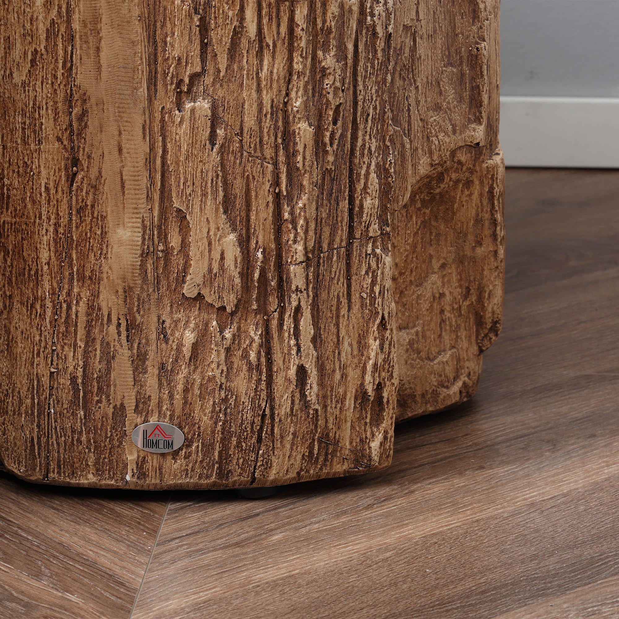 17" Tall Tree Stump End Table Concrete Sofa Side Table Natural Wood - Image 5