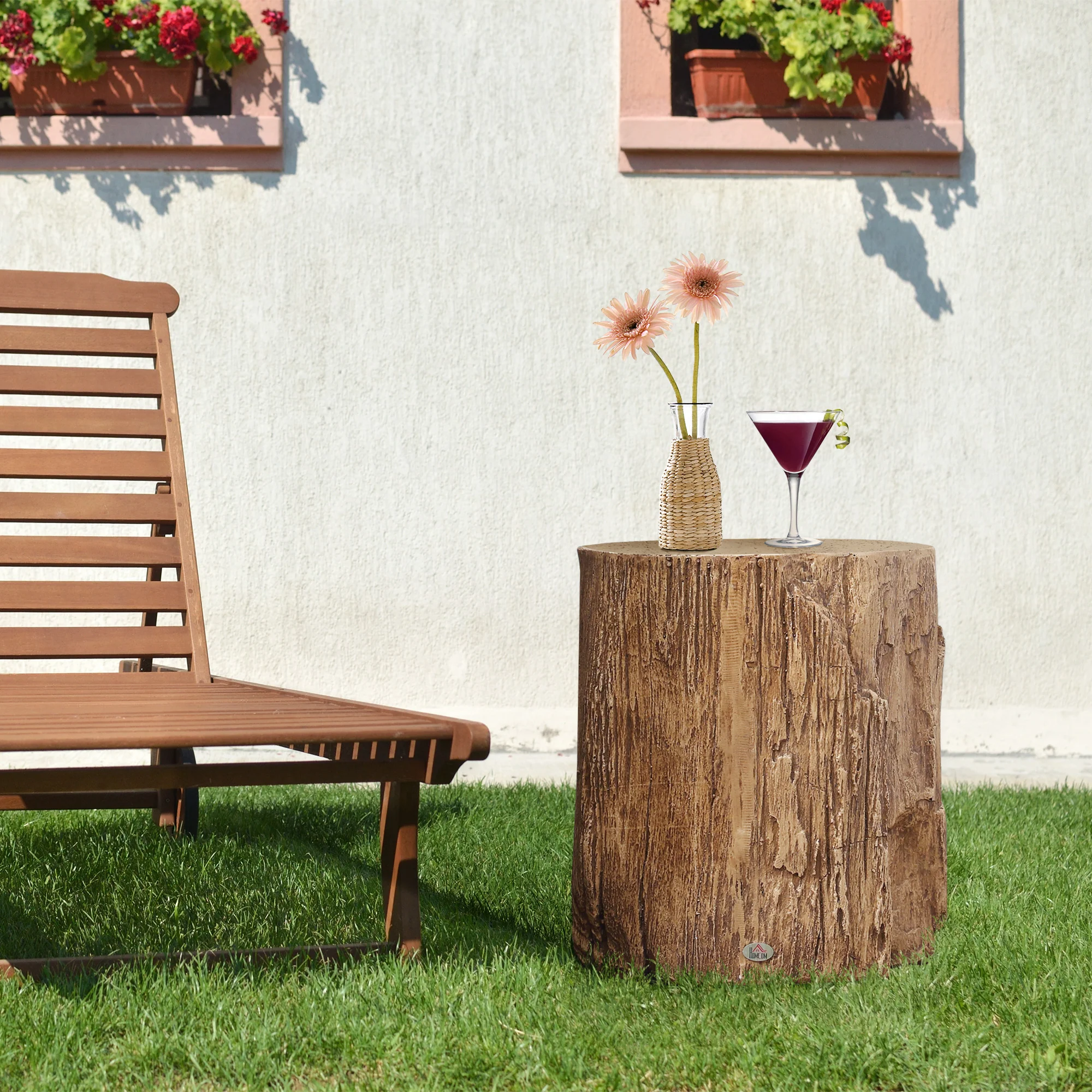 17" Tall Tree Stump End Table Concrete Sofa Side Table Natural Wood - Image 7