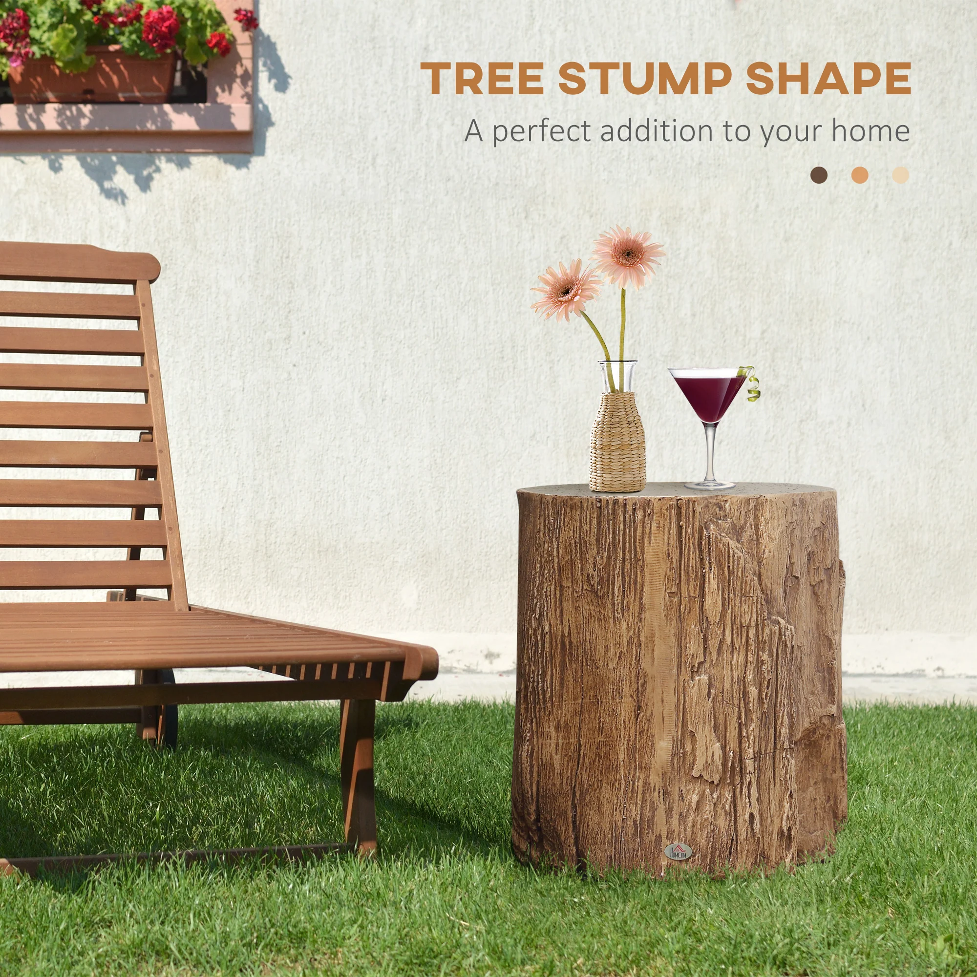 17" Tall Tree Stump End Table Concrete Sofa Side Table Natural Wood - Image 8