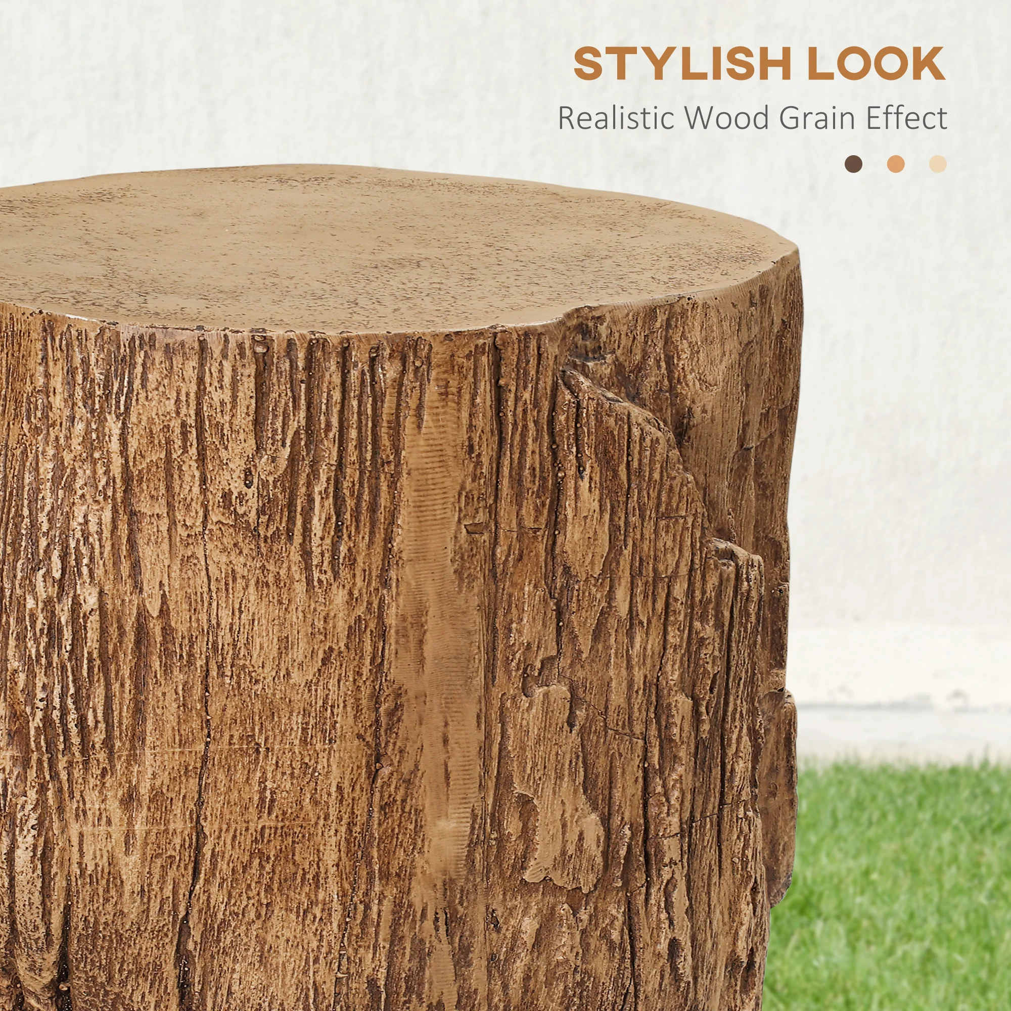 17" Tall Tree Stump End Table Concrete Sofa Side Table Natural Wood - Image 9