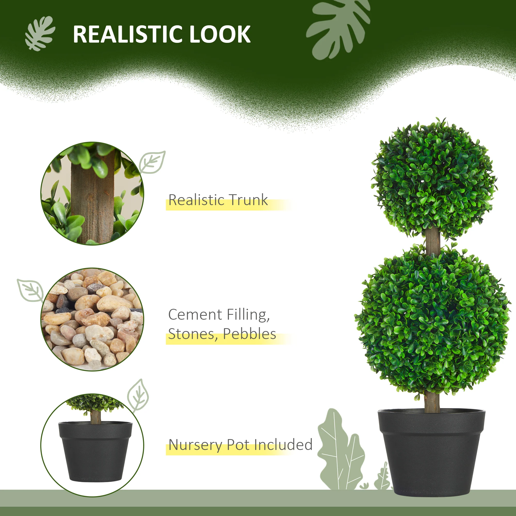 2 Pcs 23.5" Artificial Boxwood Ball Topiary Tree, Fake Plants in Pot, Ball Shaped Leaves - Image 6