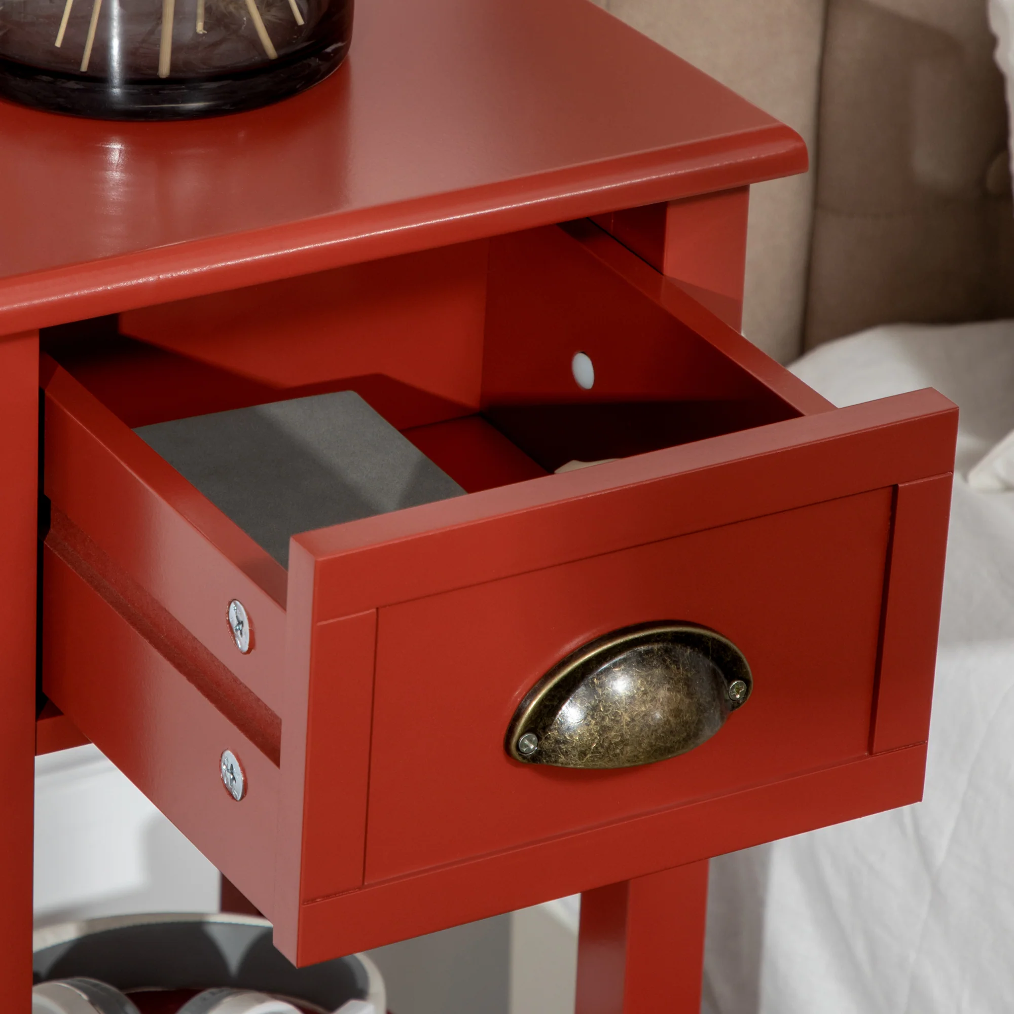 2 Tier Side Table with Drawer and Shelf End Table for Living Room and Hallway Red - Image 10