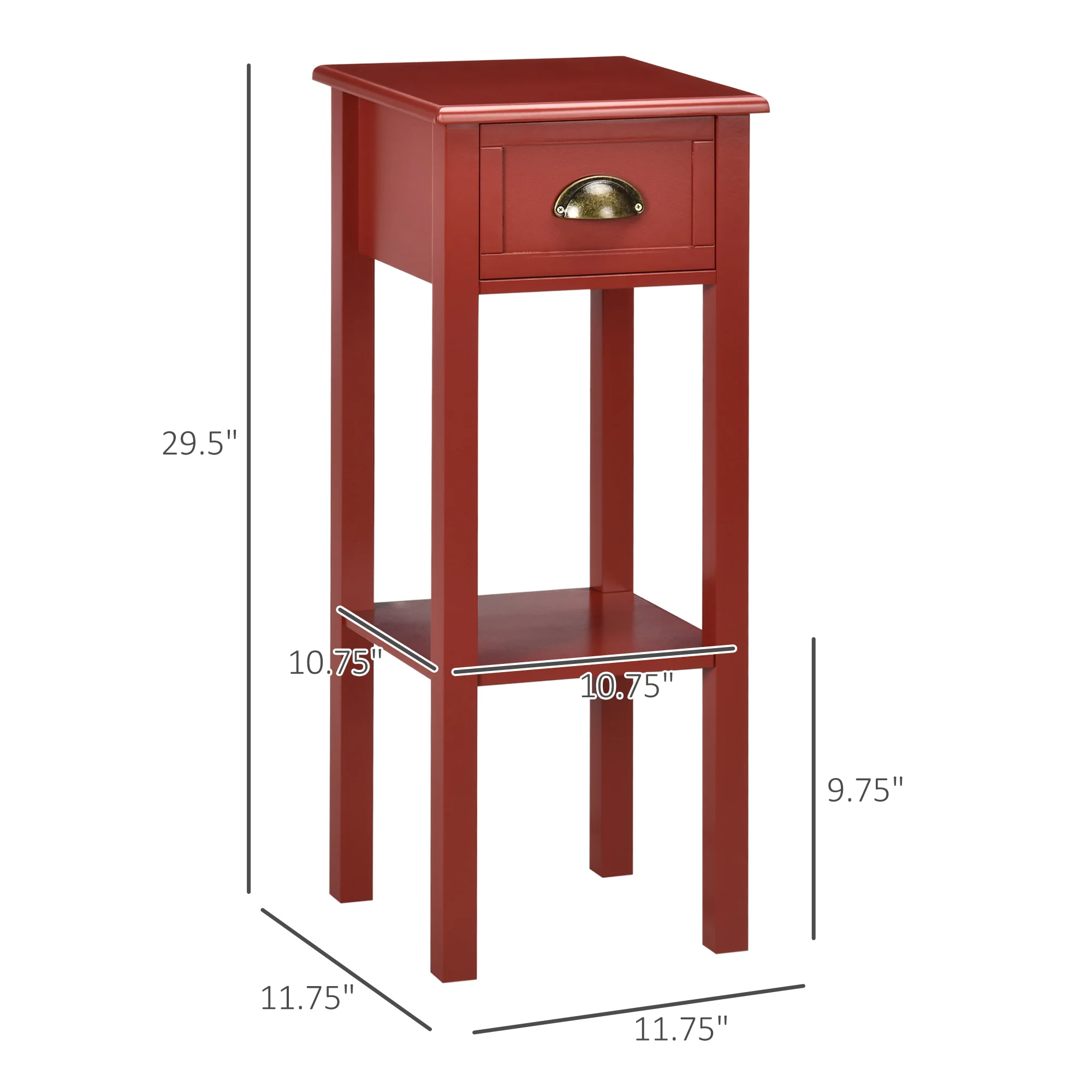 2 Tier Side Table with Drawer and Shelf End Table for Living Room and Hallway Red - Image 5