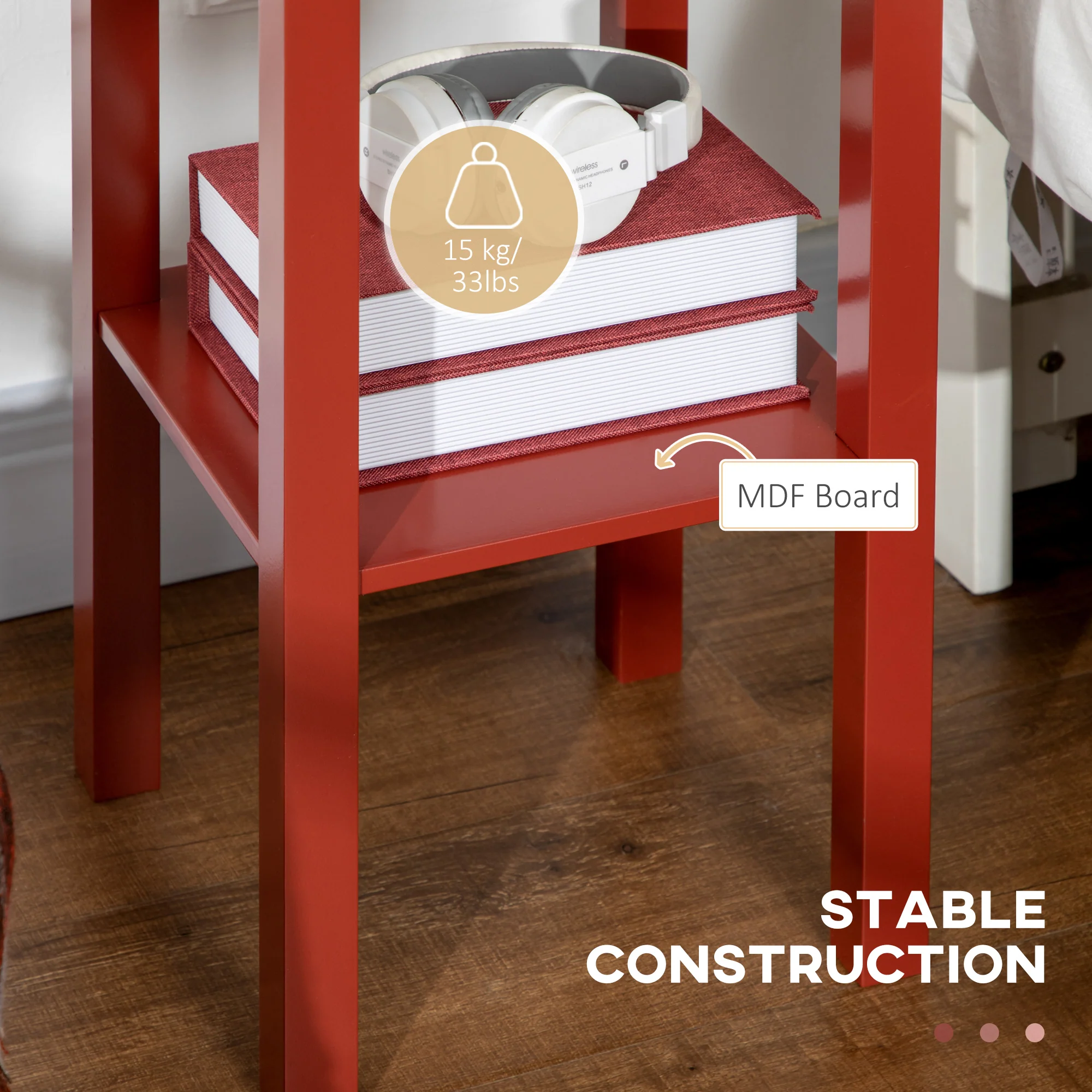 2 Tier Side Table with Drawer and Shelf End Table for Living Room and Hallway Red - Image 6