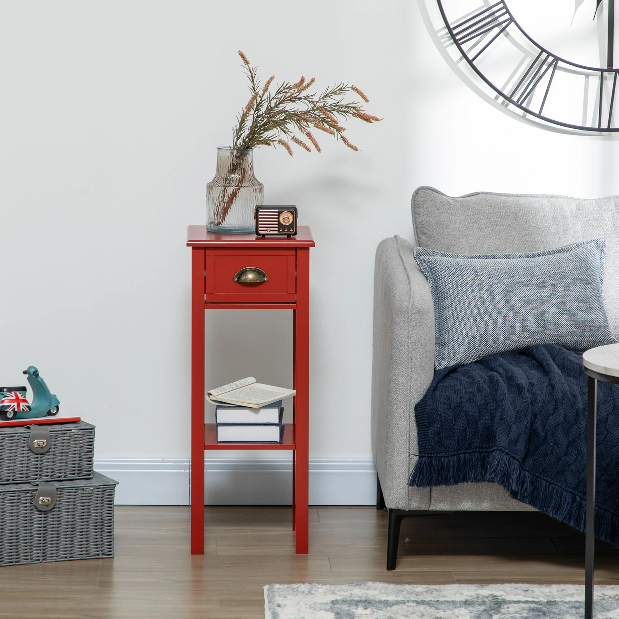 2 Tier Side Table with Drawer and Shelf End Table for Living Room and Hallway Red - Image 9
