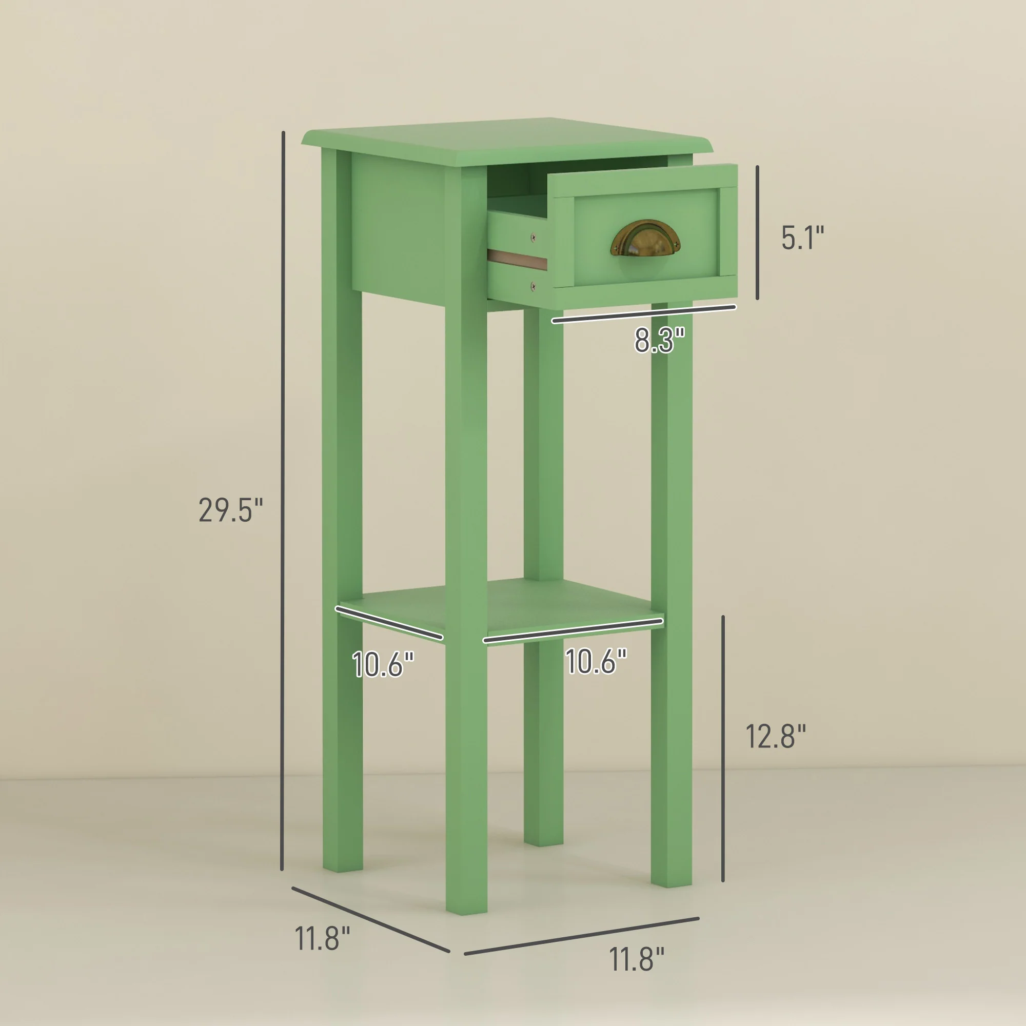 2 Tier Side Table with Drawer and Shelf End Table for Living Room and Hallway Green - Image 5