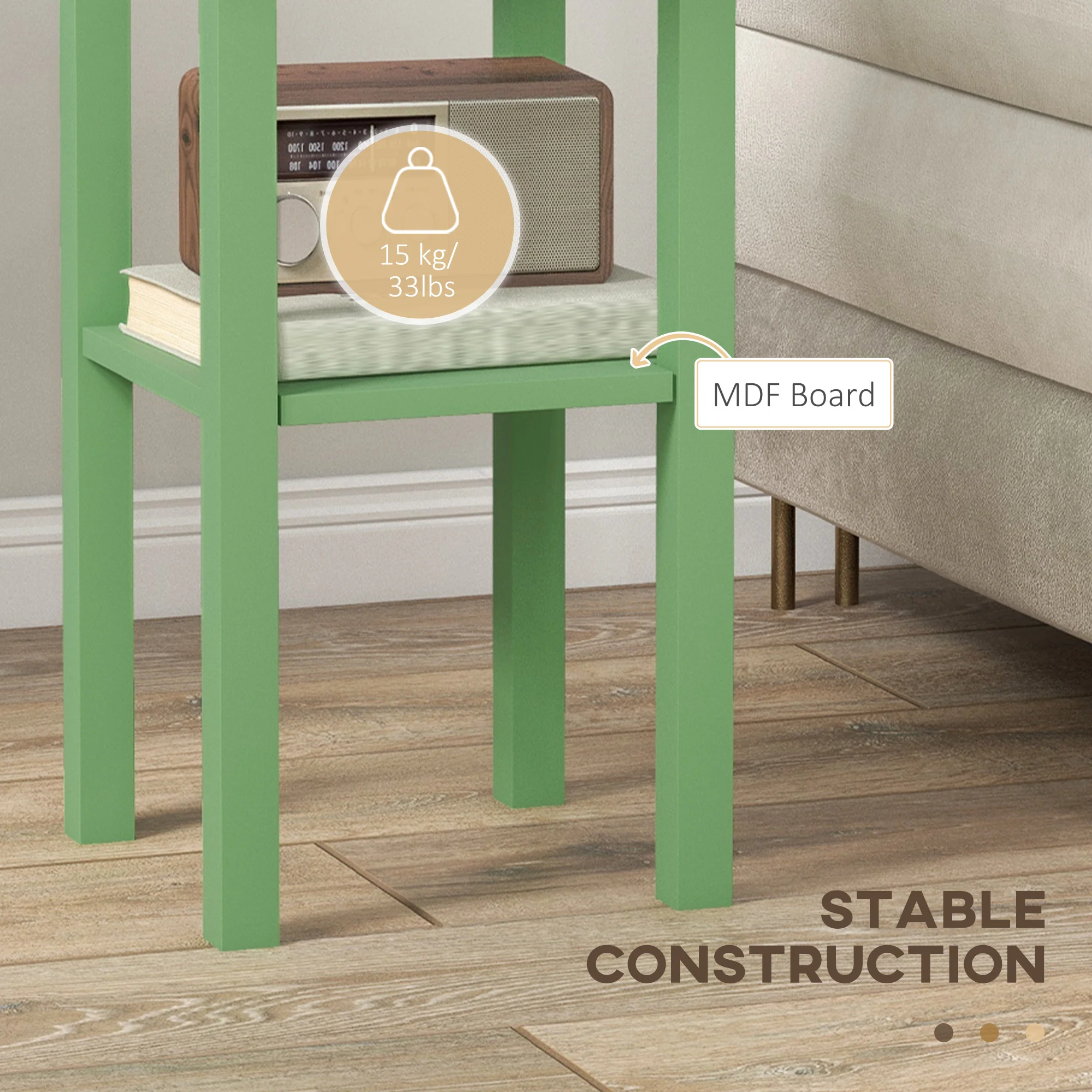 2 Tier Side Table with Drawer and Shelf End Table for Living Room and Hallway Green - Image 7