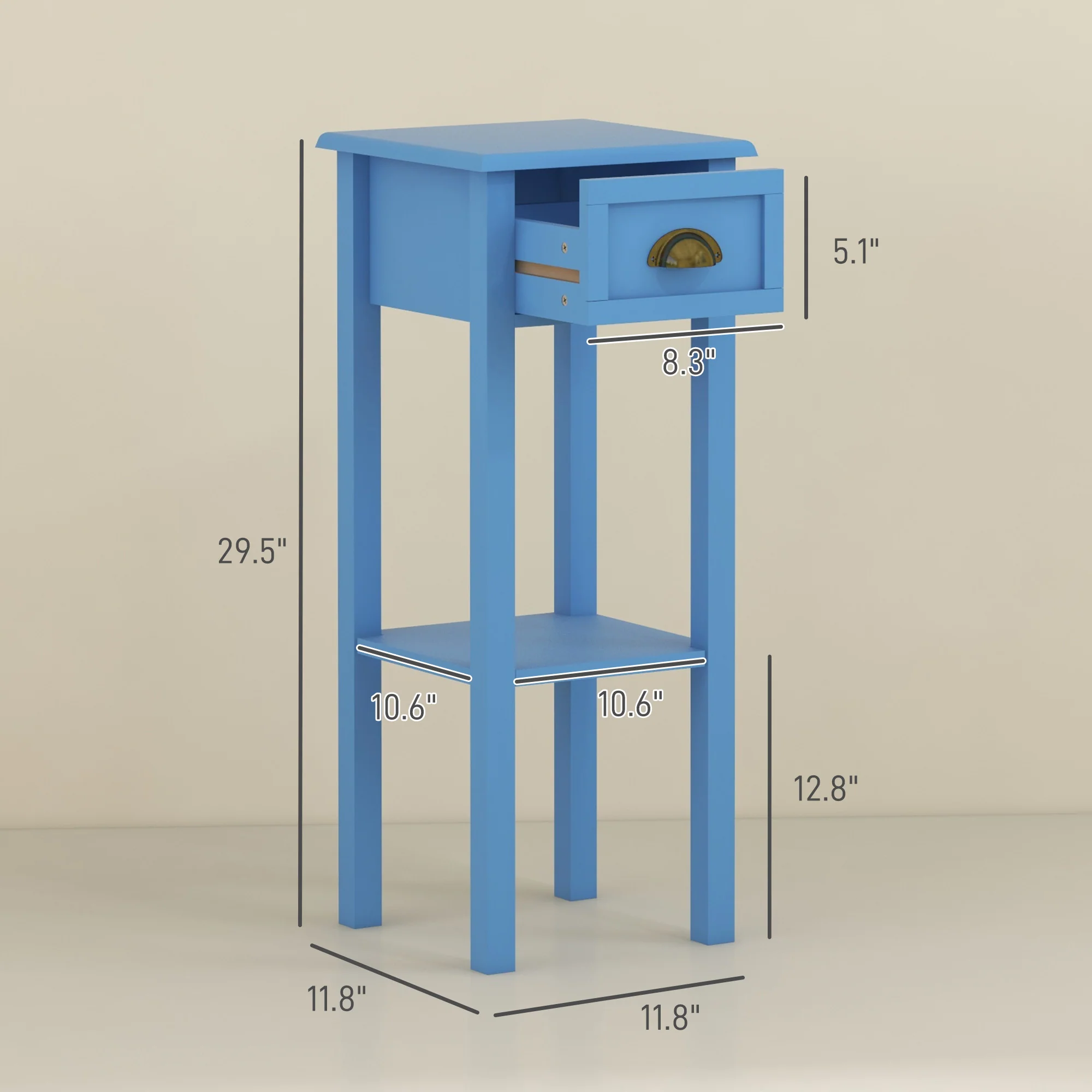2 Tier Side Table with Drawer and Shelf End Table for Living Room and Hallway Light Blue - Image 5