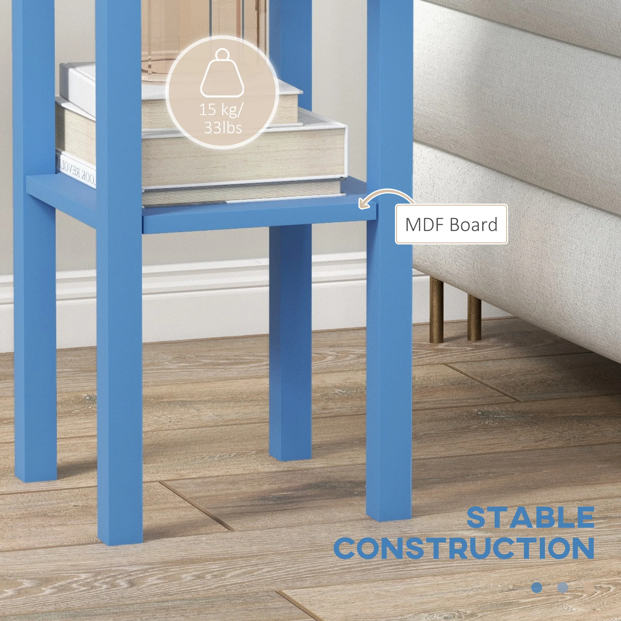 2 Tier Side Table with Drawer and Shelf End Table for Living Room and Hallway Light Blue - Image 7