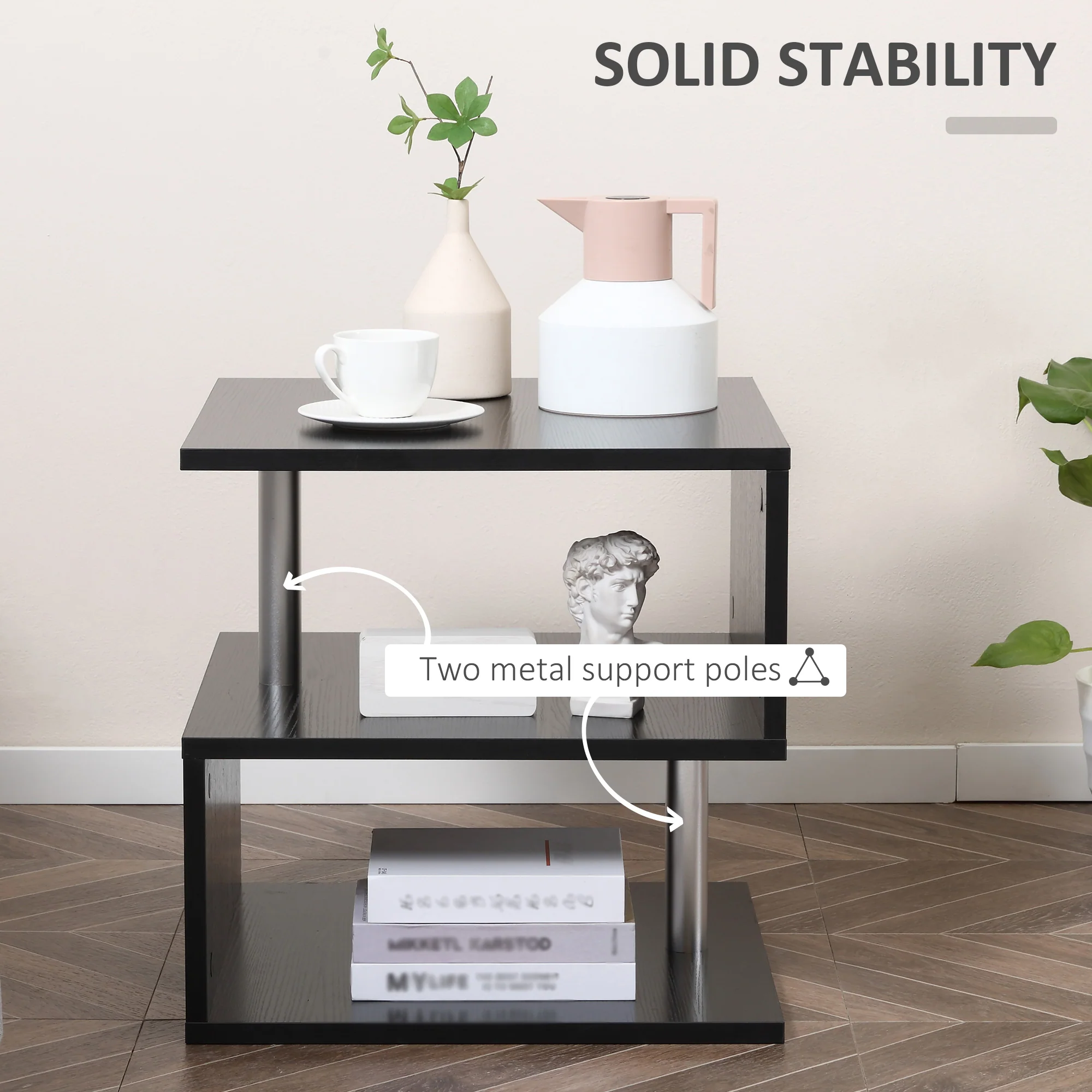 20 Modern End Table Accent Side Table S Shaped Coffee Table With Storage Black - Image 8