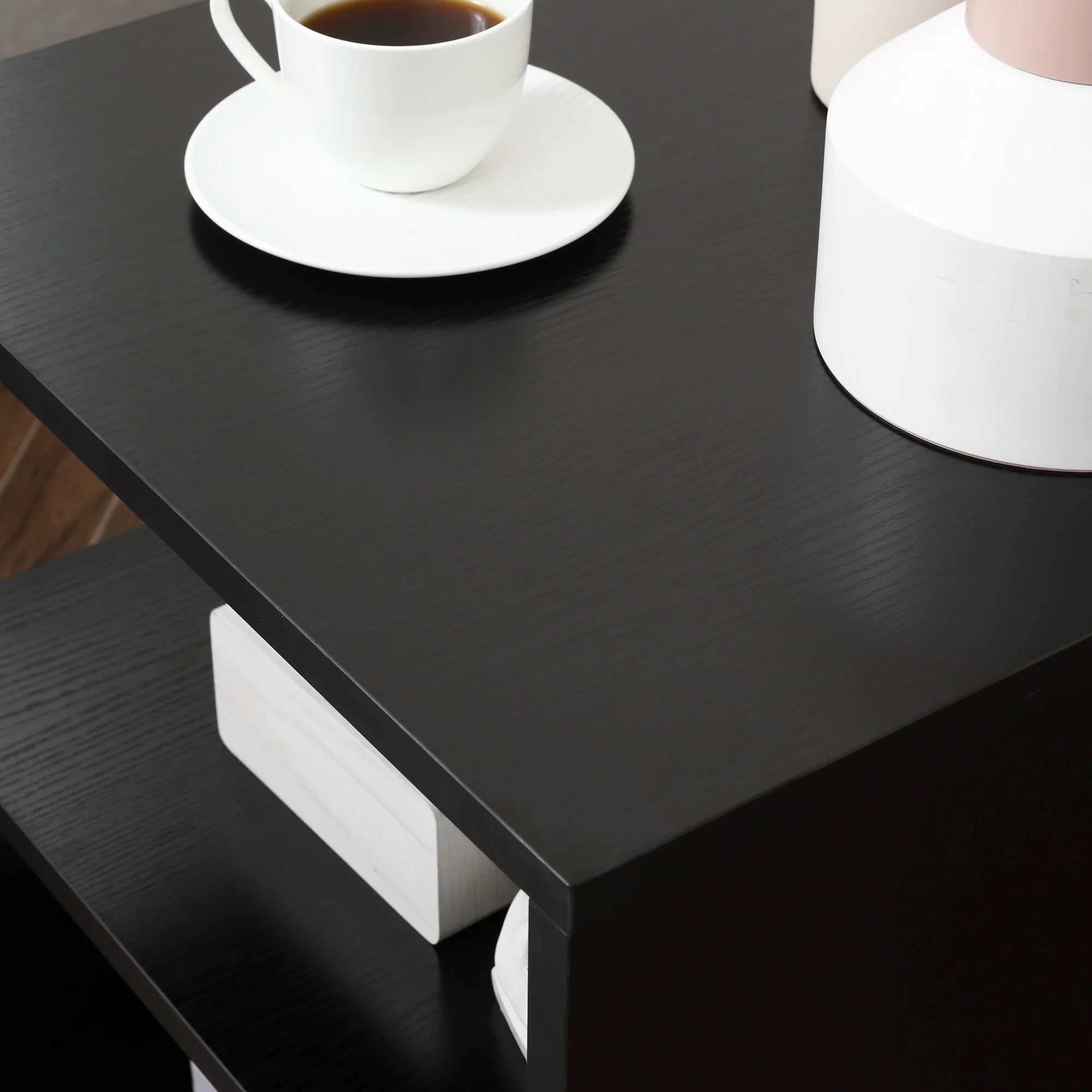 20 Modern End Table Accent Side Table S Shaped Coffee Table With Storage Black - Image 9