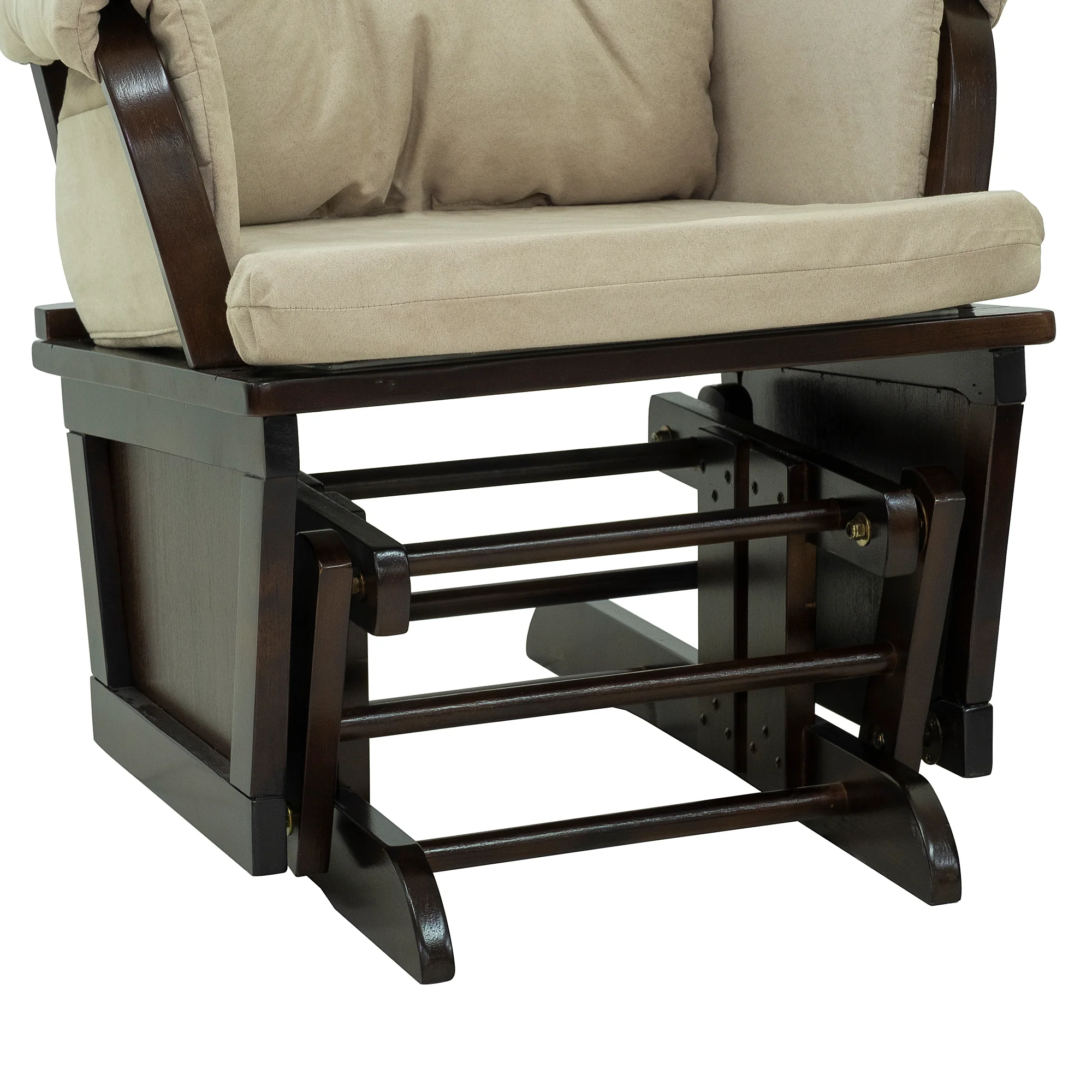 Nursery Glider Rocking Chair with Ottoman Thick Padded Cushion Seating and Wood Base Beige - Image 10