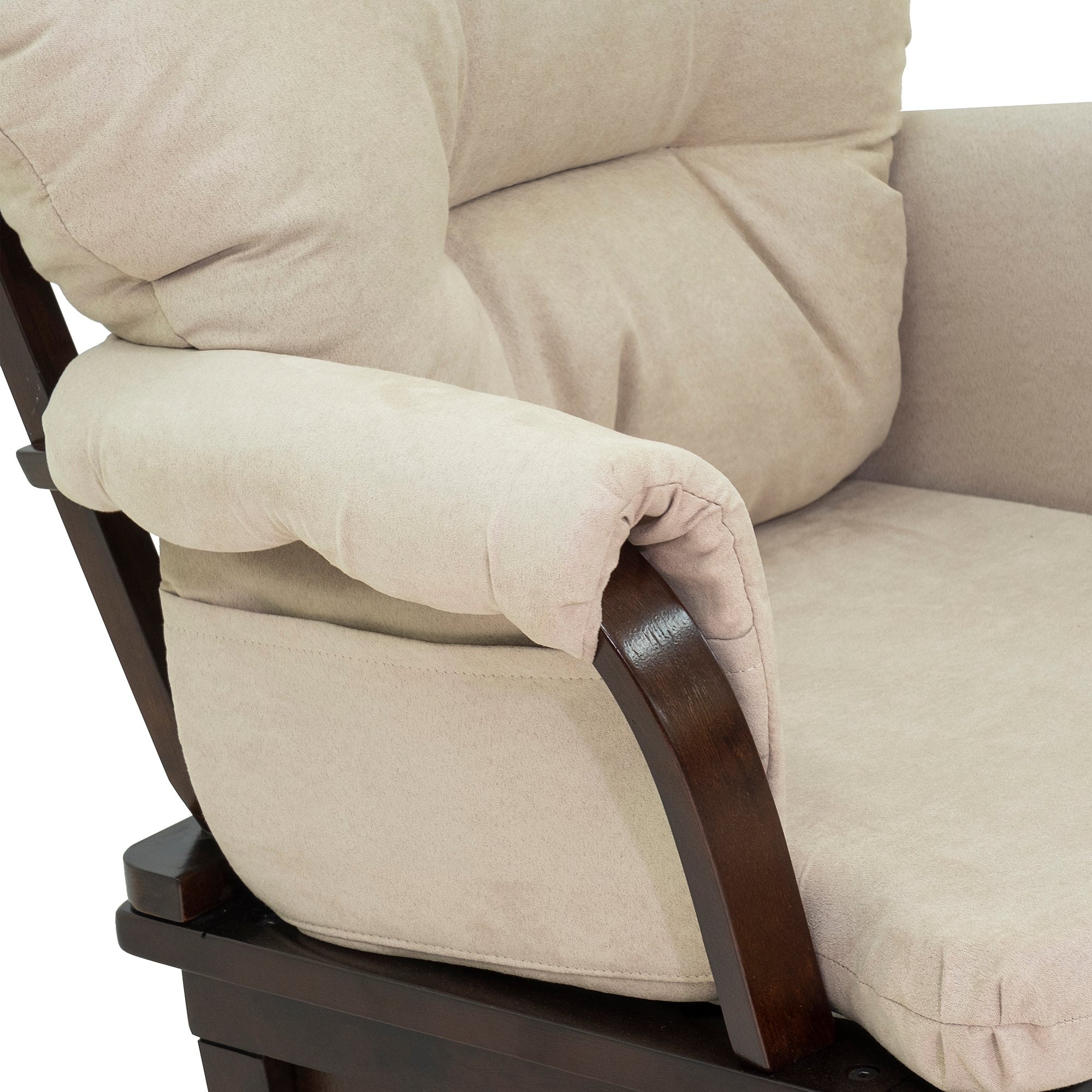 Nursery Glider Rocking Chair with Ottoman Thick Padded Cushion Seating and Wood Base Beige - Image 11