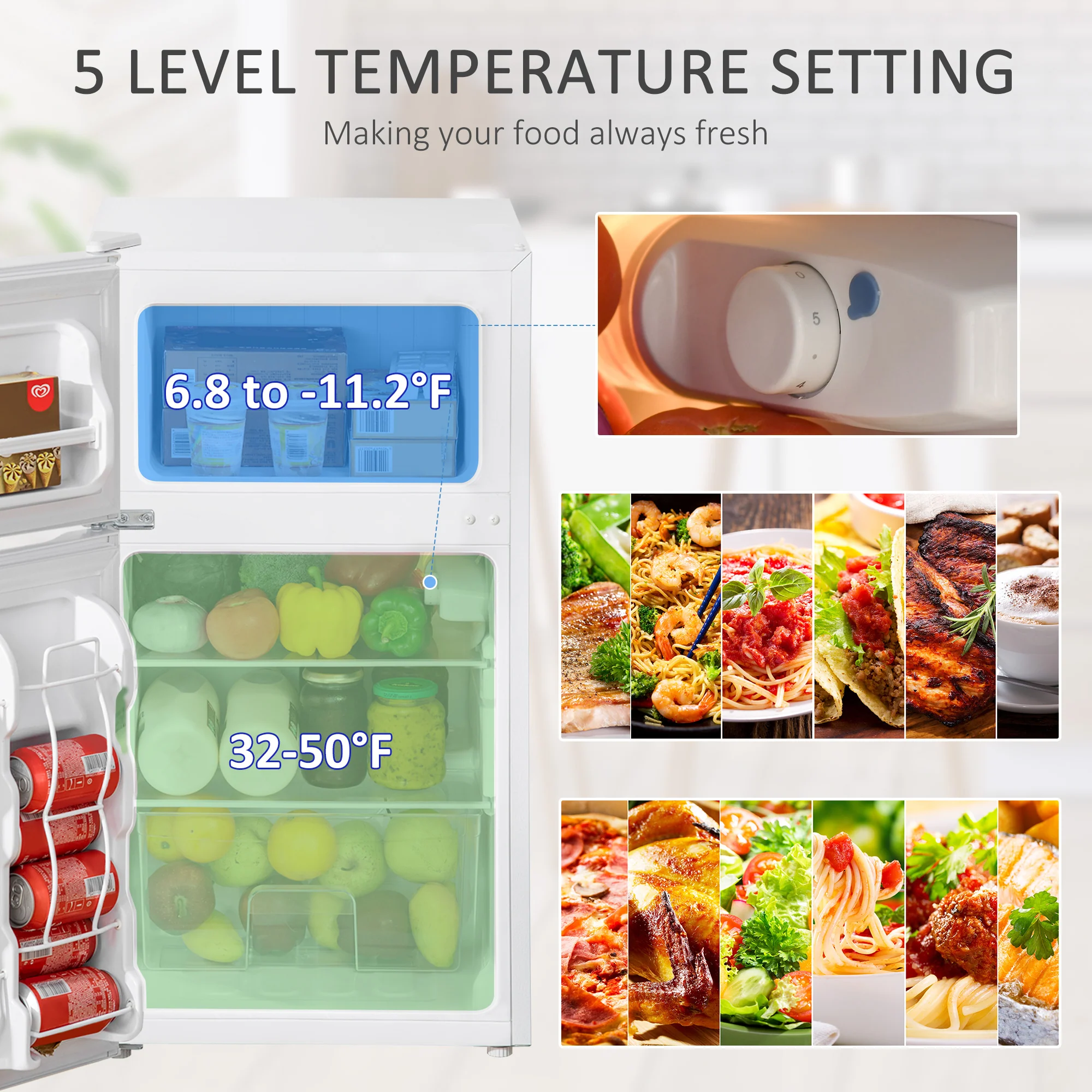 3.2 Cu.Ft Mini Fridge with Freezer Double Door Compact Refrigerator Energy Efficient White - Image 10
