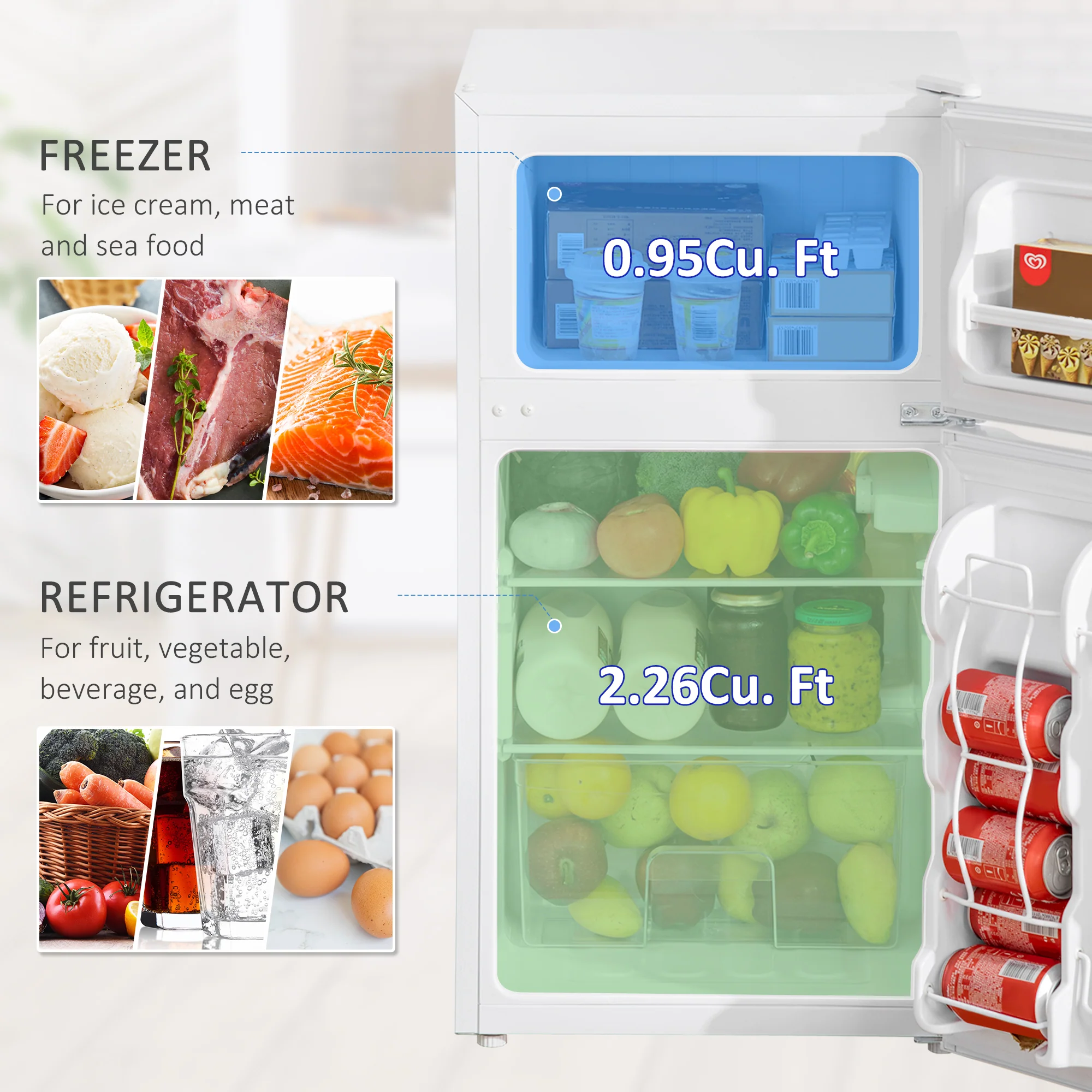 3.2 Cu.Ft Mini Fridge with Freezer Double Door Compact Refrigerator Energy Efficient White - Image 6