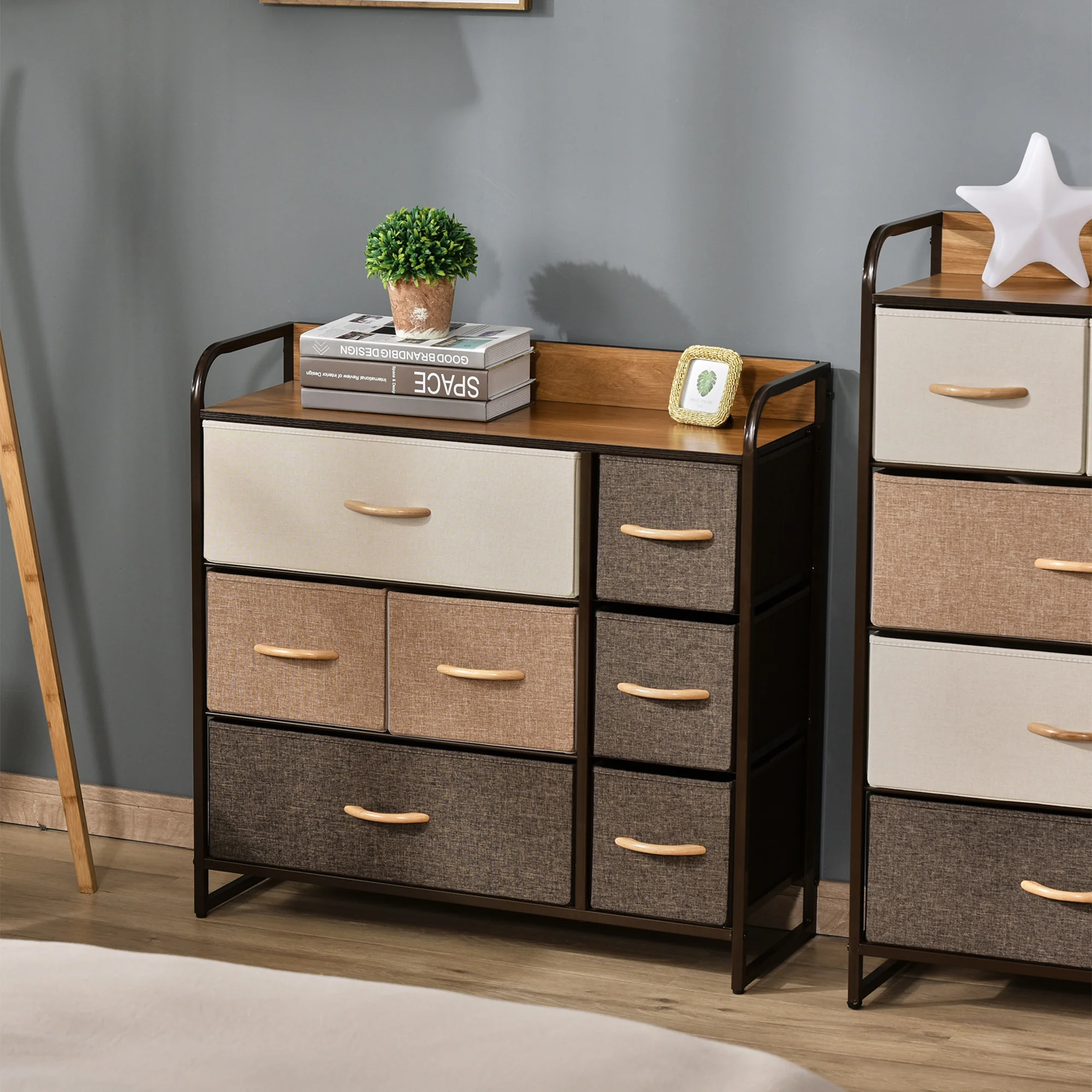 7 Drawer  Fabric Dresser 3 Tier Storage Organizer with Steel Frame, Brown - Image 3