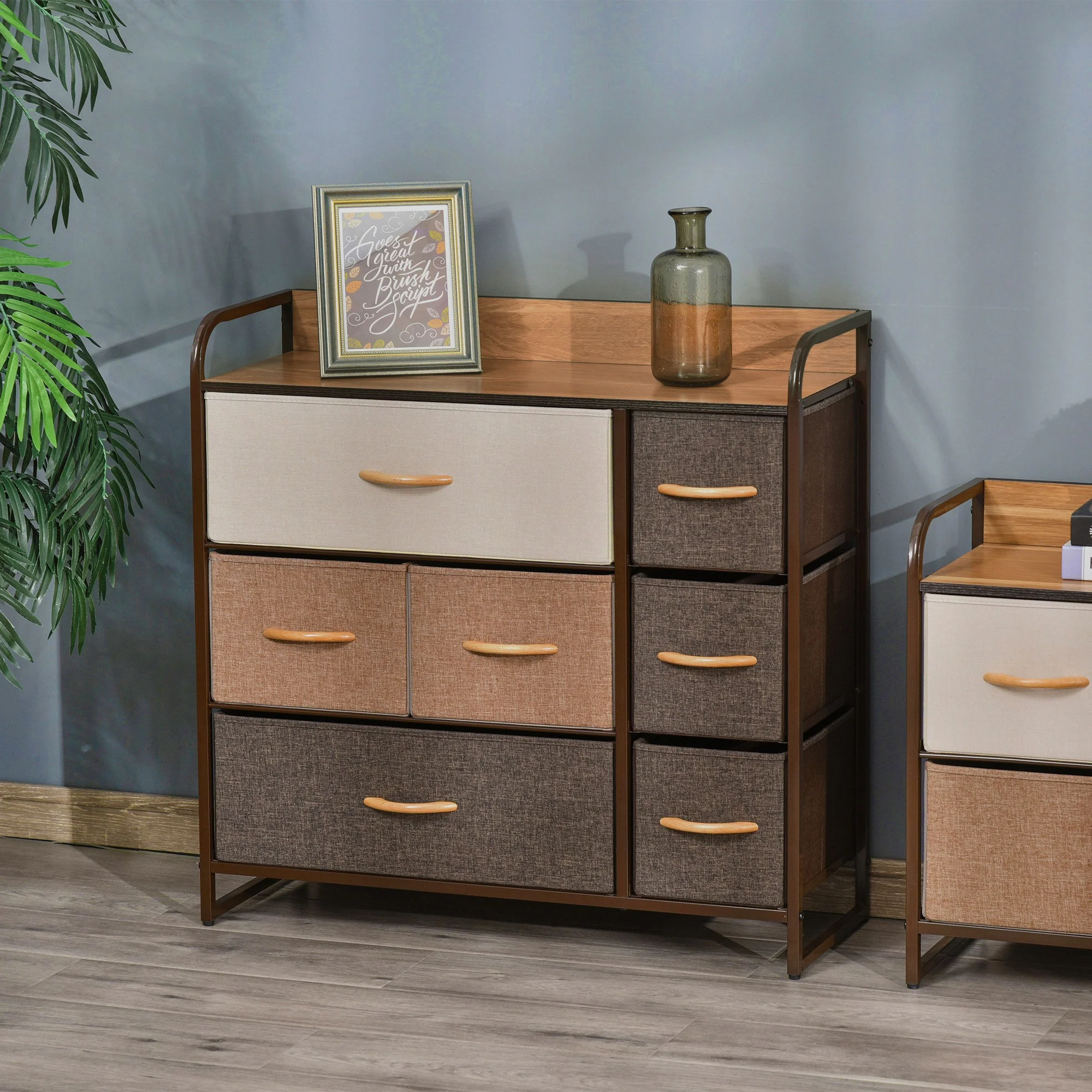 7 Drawer  Fabric Dresser 3 Tier Storage Organizer with Steel Frame, Brown - Image 4