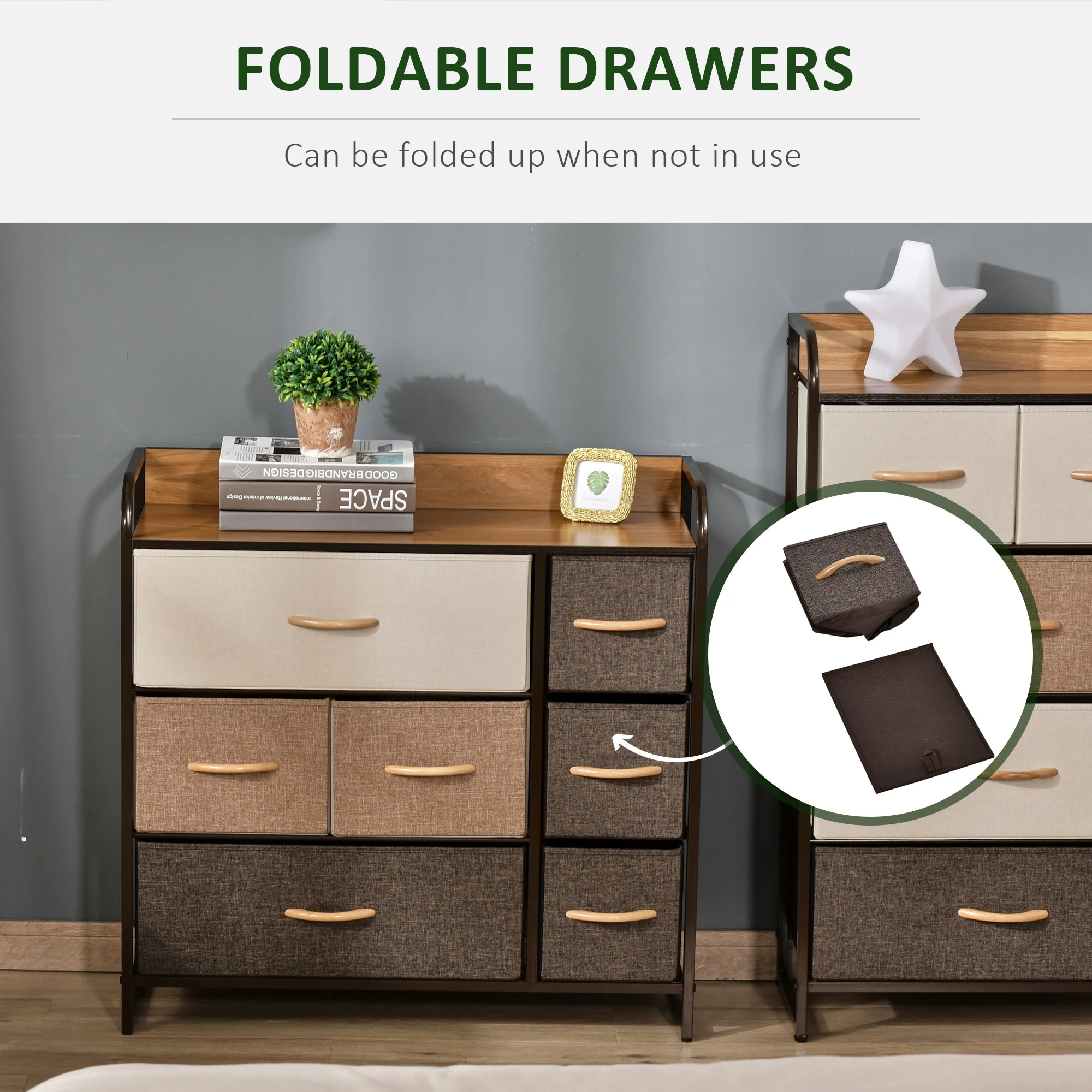 7 Drawer  Fabric Dresser 3 Tier Storage Organizer with Steel Frame, Brown - Image 7