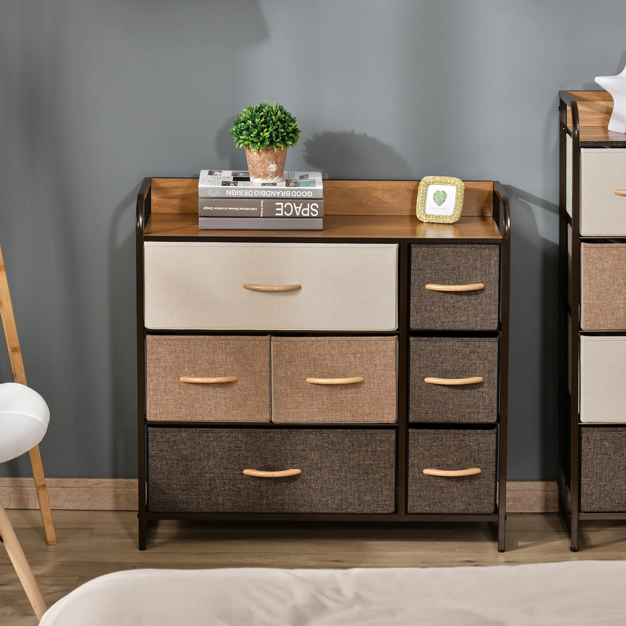 7 Drawer  Fabric Dresser 3 Tier Storage Organizer with Steel Frame, Brown - Image 9