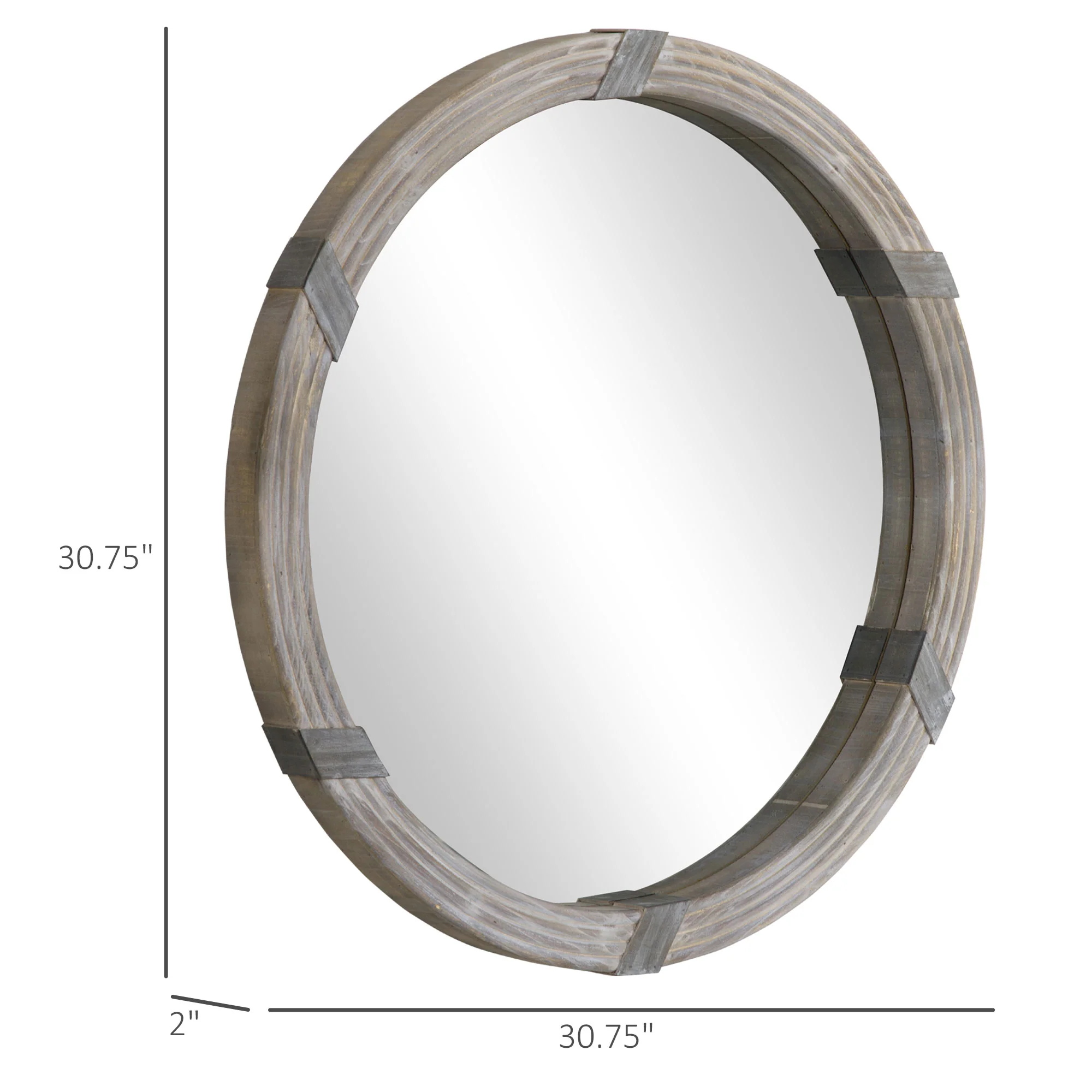 30.75" Round Wood Wall Mirror, Farmhouse Decorative, Living Room, Bedroom, Natural Wood - Image 5