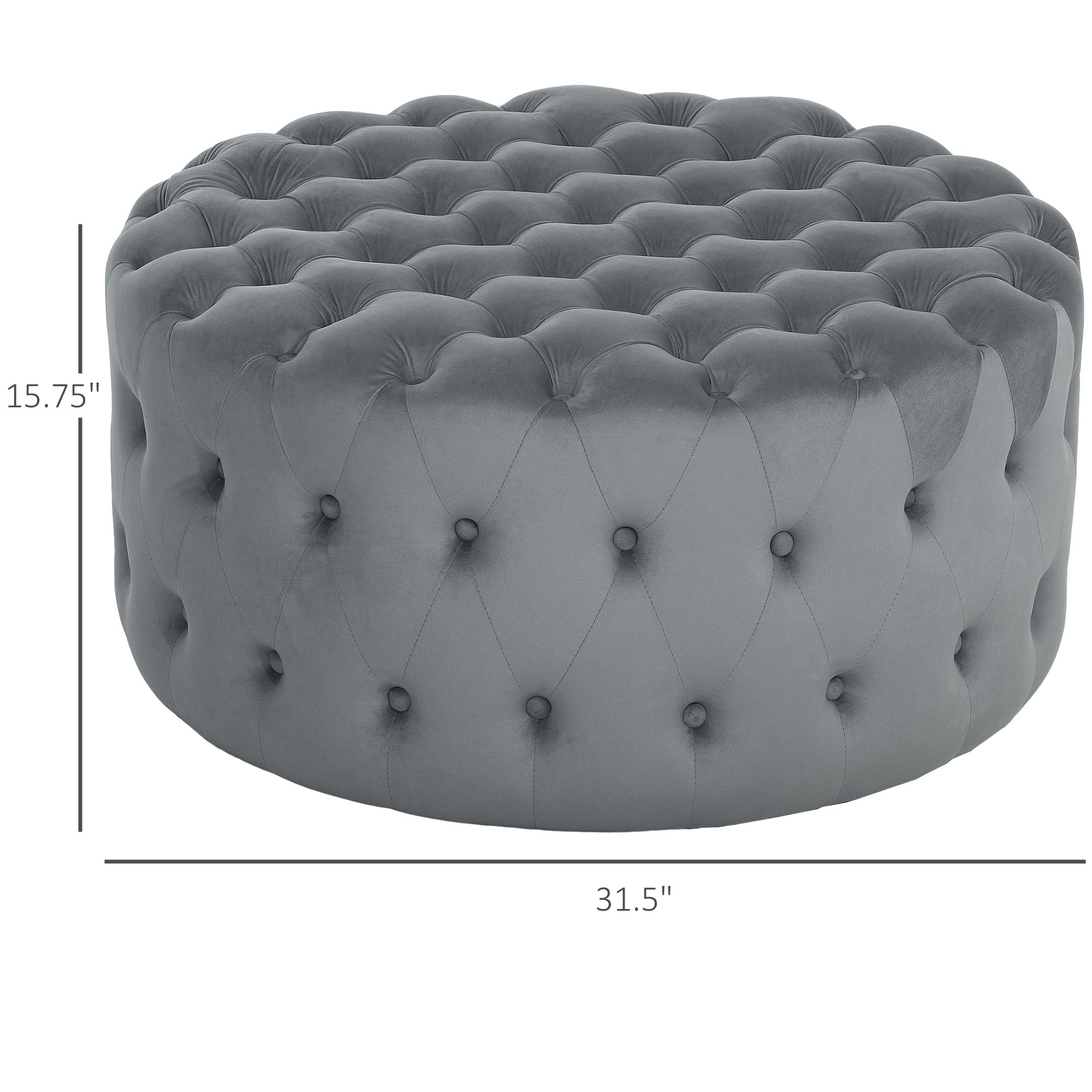 31.5" Round Ottoman, Foot Stool with Button Tufted Design & Padded Seat, Dark Gray - Image 5