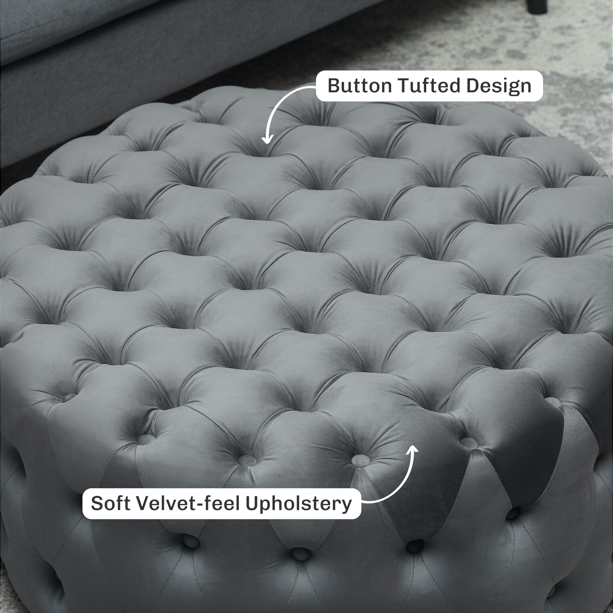 31.5" Round Ottoman, Foot Stool with Button Tufted Design & Padded Seat, Dark Gray - Image 6