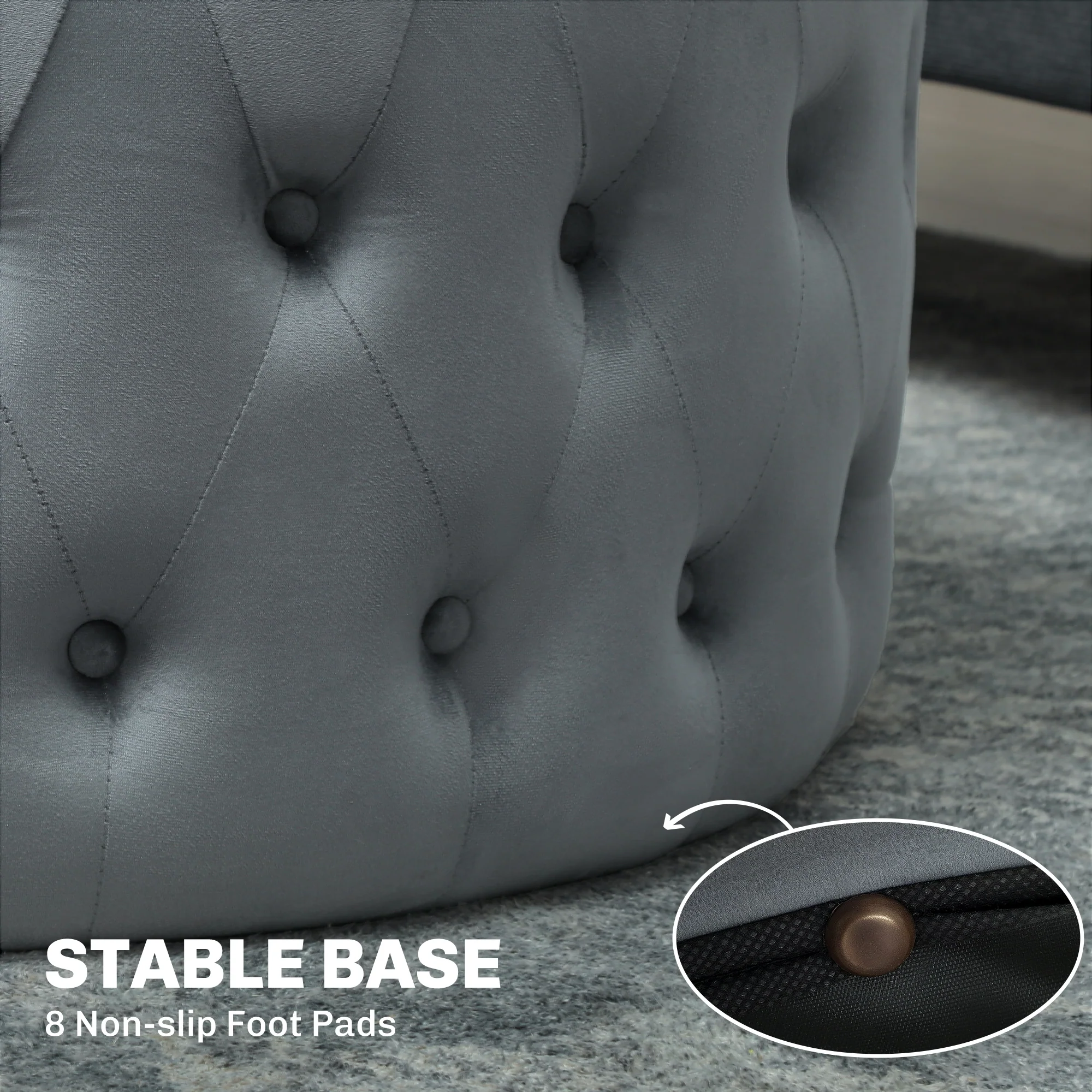 31.5" Round Ottoman, Foot Stool with Button Tufted Design & Padded Seat, Dark Gray - Image 8