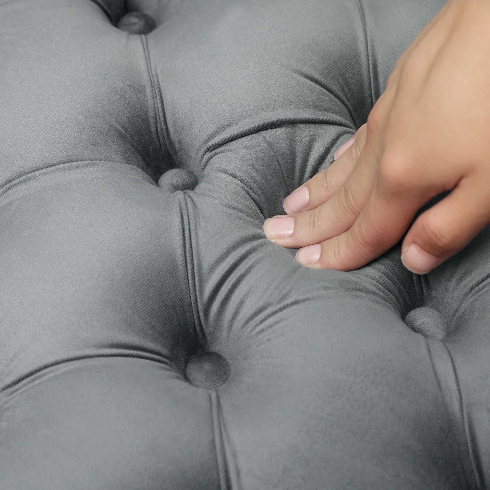 31.5" Round Ottoman, Foot Stool with Button Tufted Design & Padded Seat, Dark Gray - Image 9