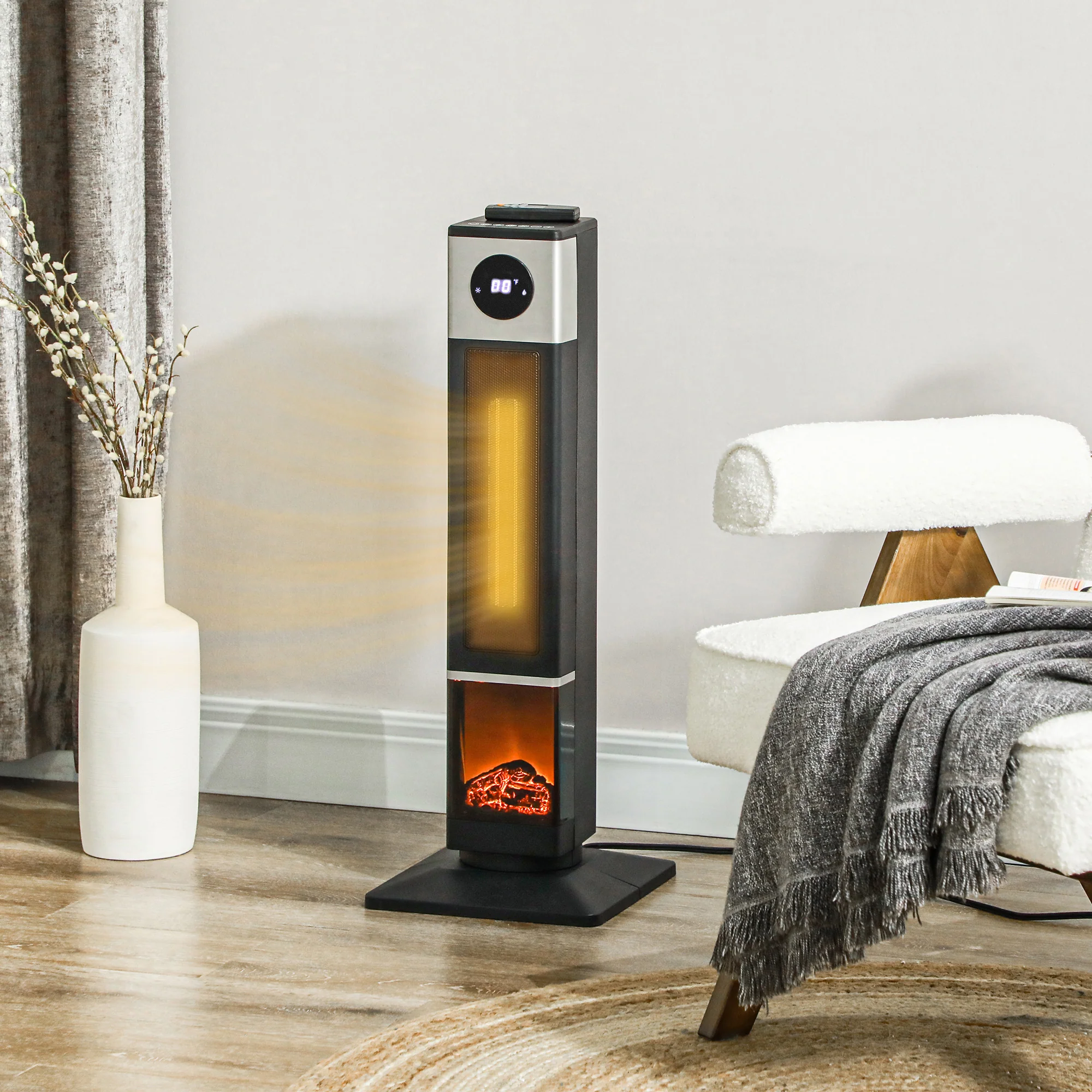 31" Freestanding Electric Space Heater with Oscillation Remote & 12H Timer 1400W Black - Image 3