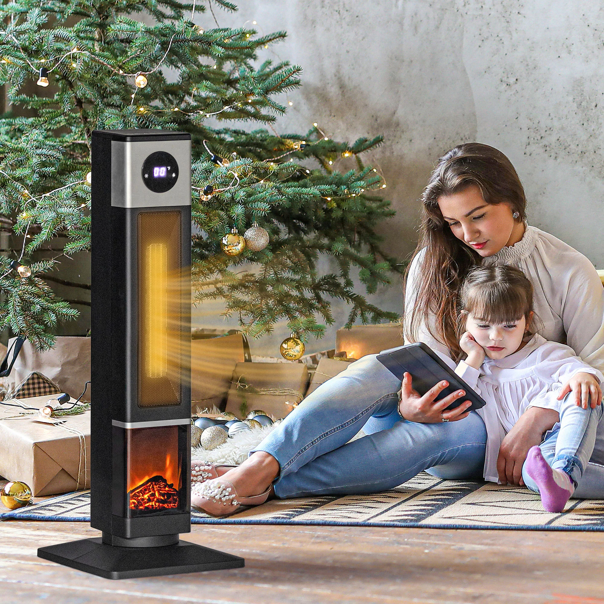 31" Freestanding Electric Space Heater with Oscillation Remote & 12H Timer 1400W Black - Image 4
