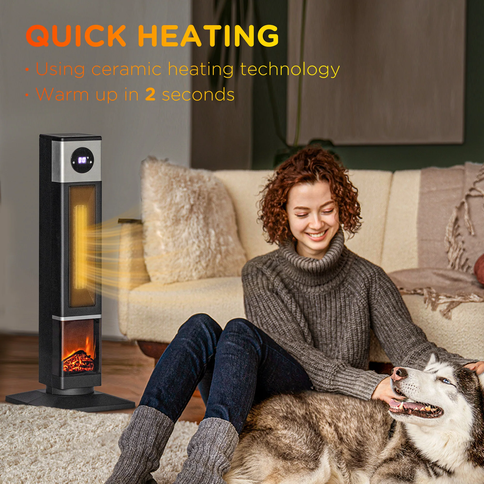 31" Freestanding Electric Space Heater with Oscillation Remote & 12H Timer 1400W Black - Image 7