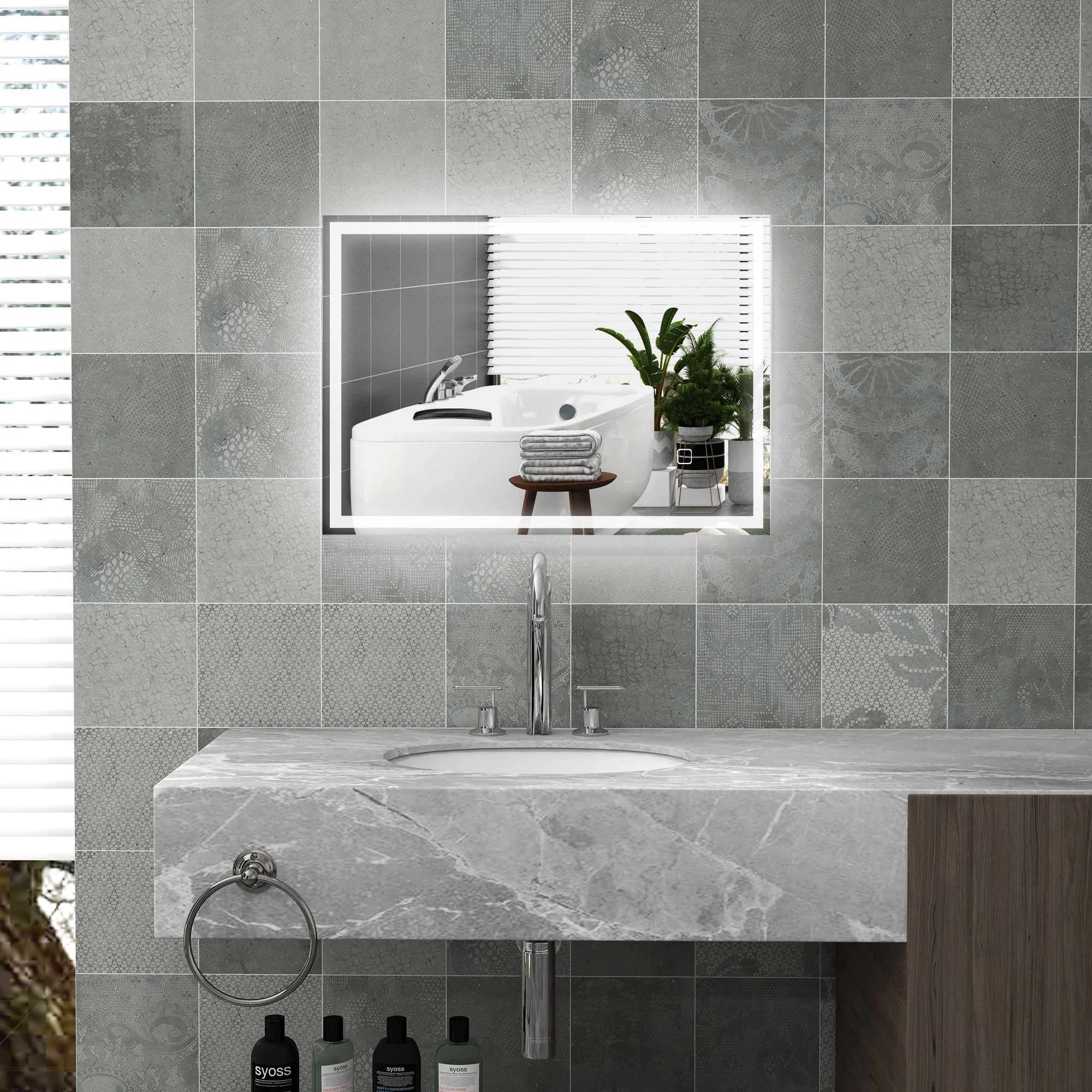 32" x 24" Bathroom Mirror with LED Lights Dimmable Makeup Mirror Smart Touch - Image 3