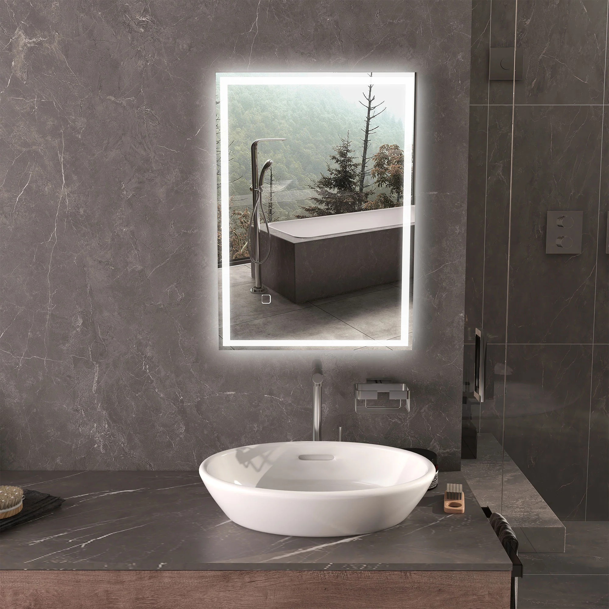 32" x 24" Bathroom Mirror with LED Lights Dimmable Makeup Mirror Smart Touch - Image 4